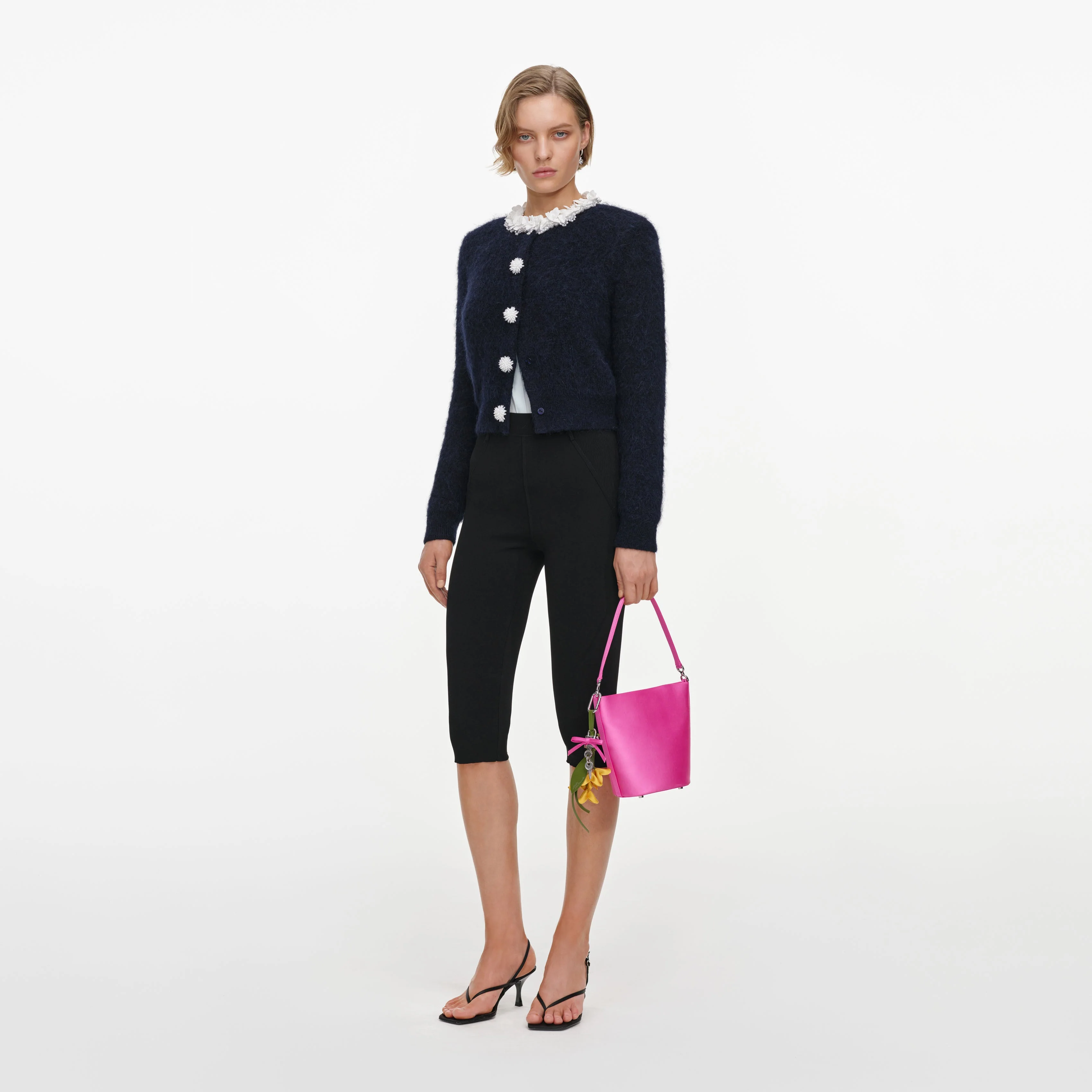 Navy Flower Pearl Trim Knit Jumper - Image 2