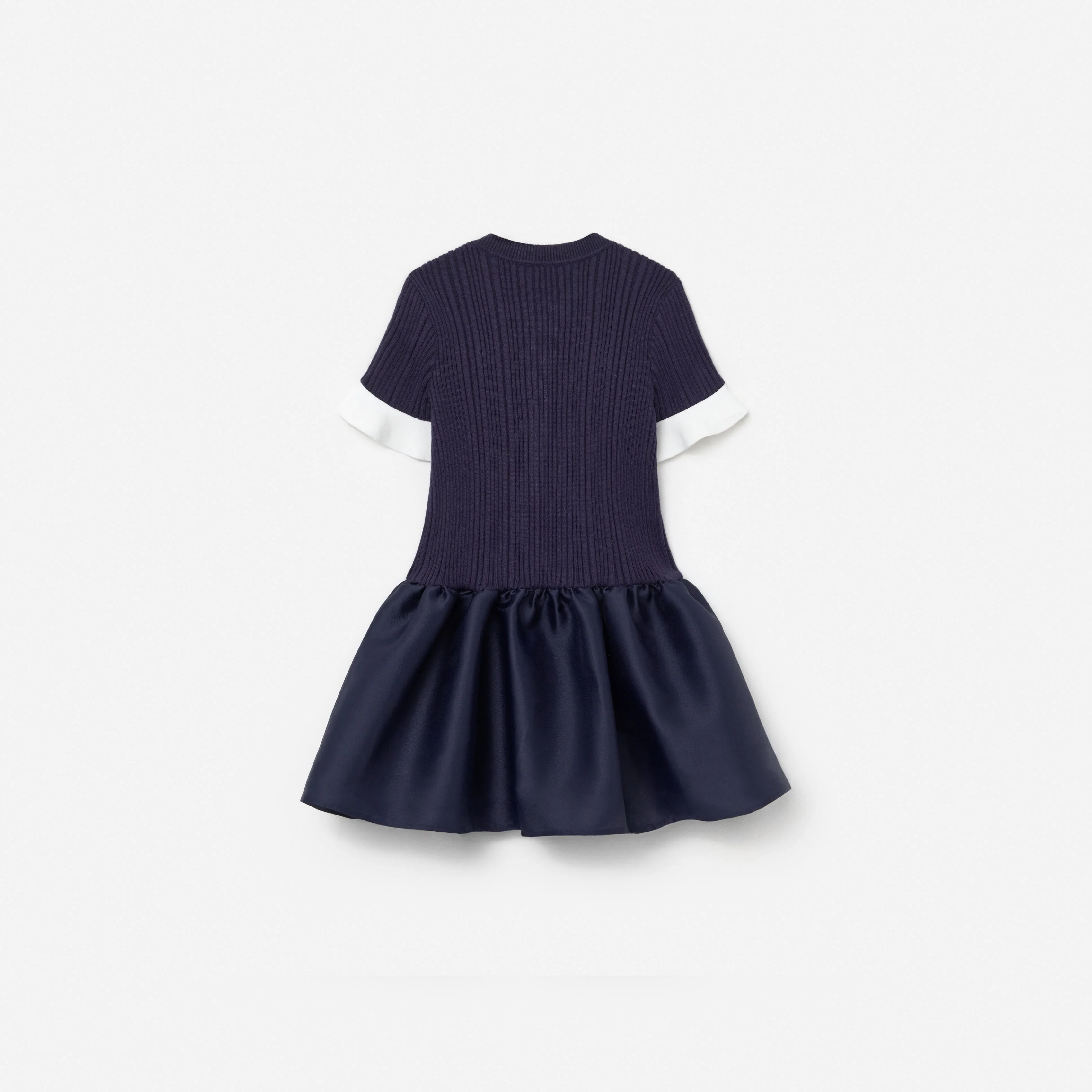 Navy Knit Taffeta Dress - Image 2
