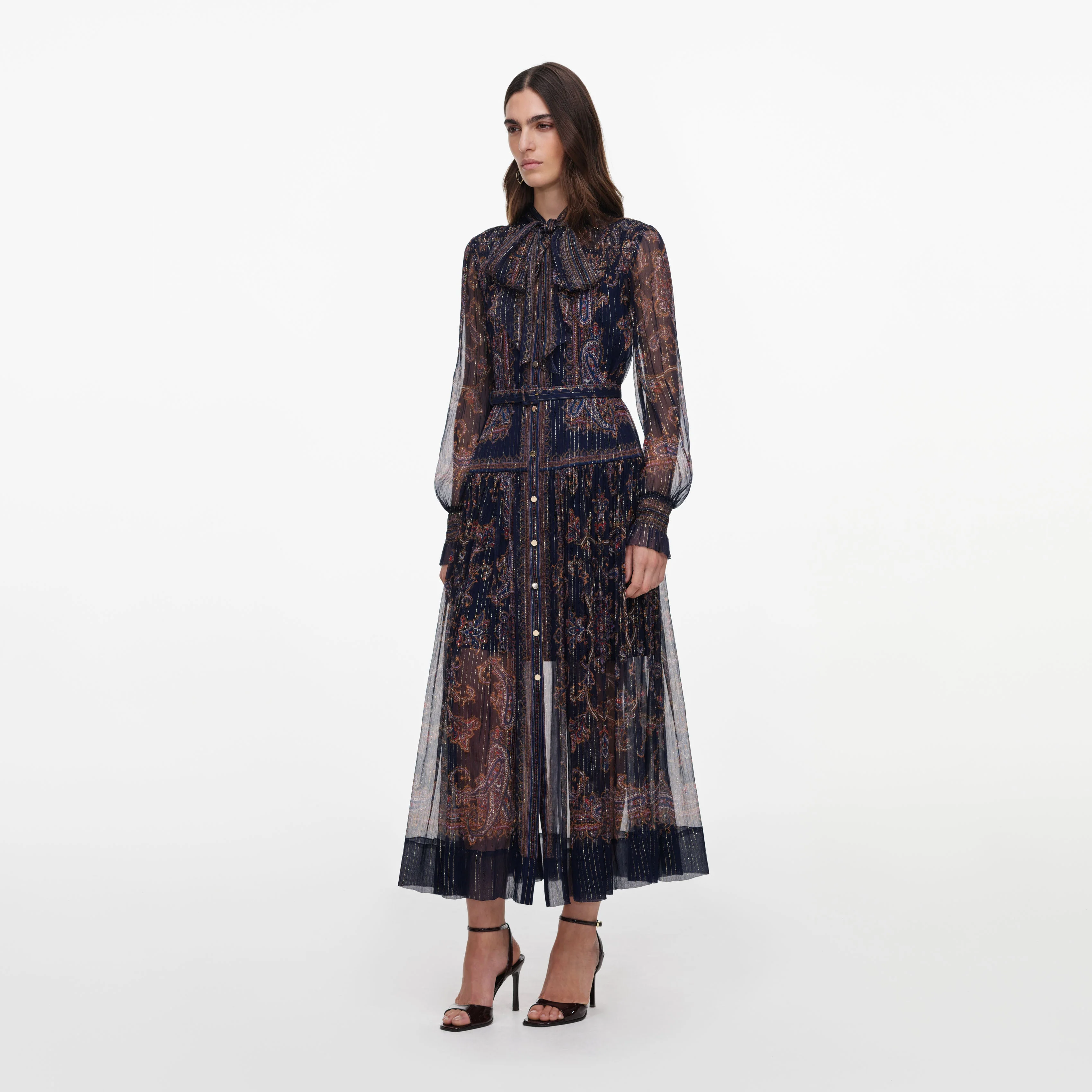 Navy Printed Georgette Midi Dress - Image 2