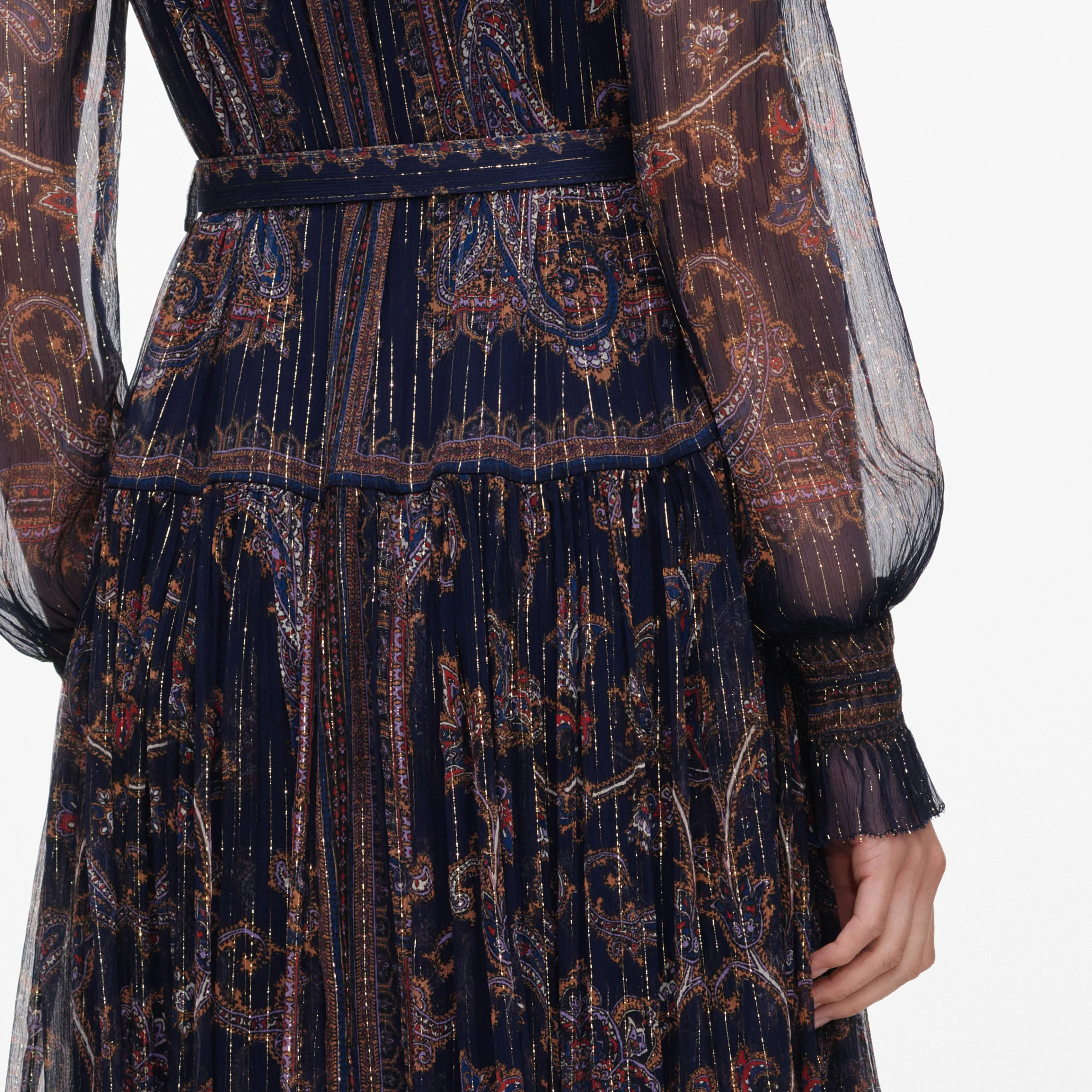 Navy Printed Georgette Midi Dress - Image 5