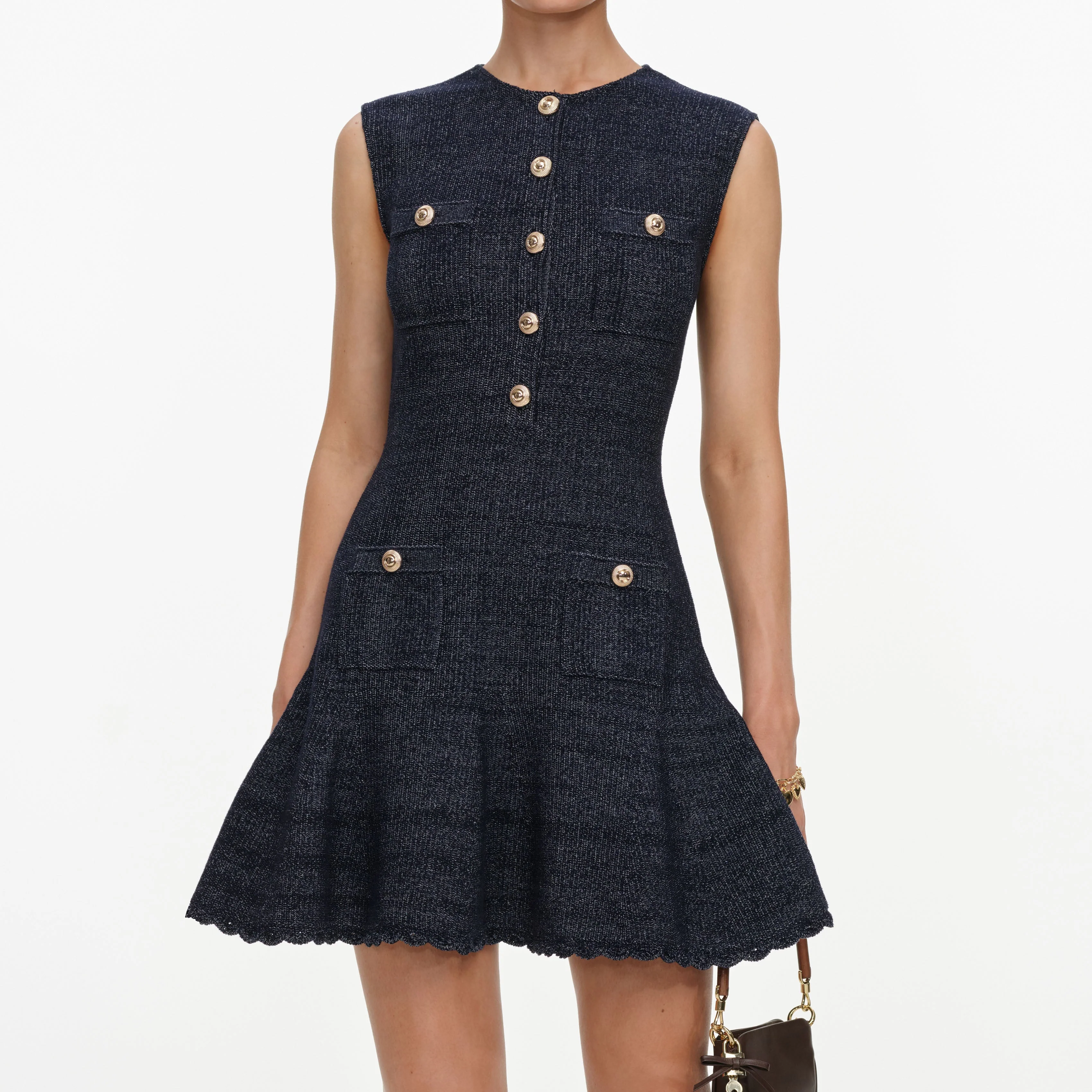 Navy Sleeveless Textured Knit Mini Dress - Image 4