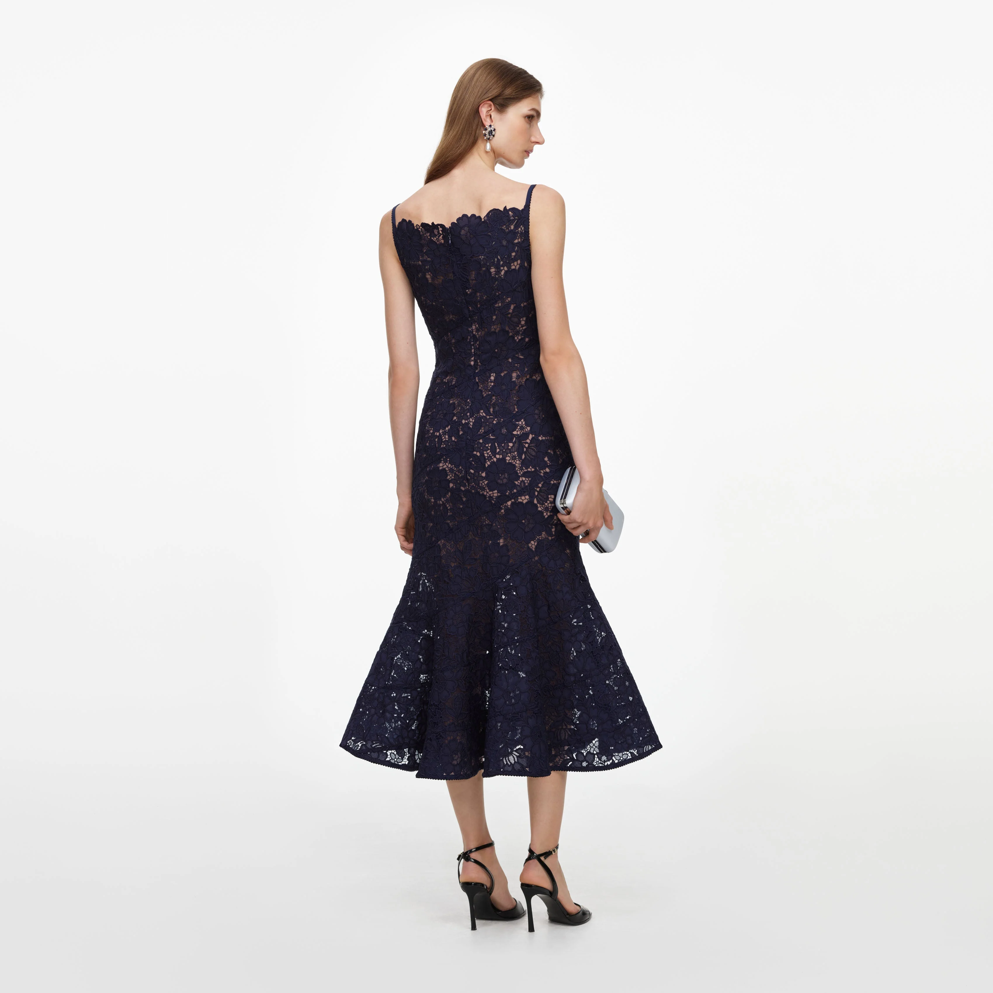 Navy Spiral Lace Midi Dress - Image 3