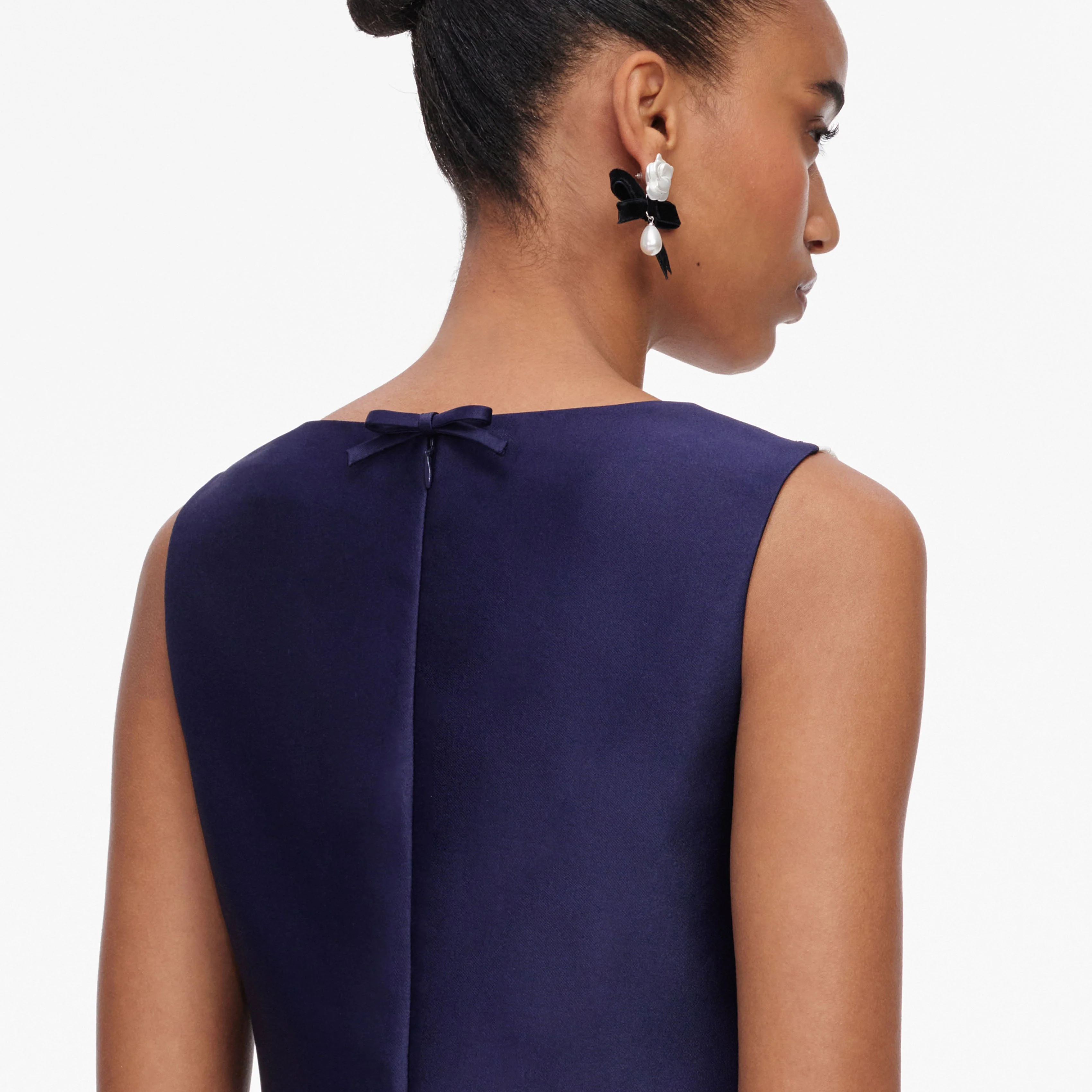 Navy Taffeta Lace Mini Dress - Image 5