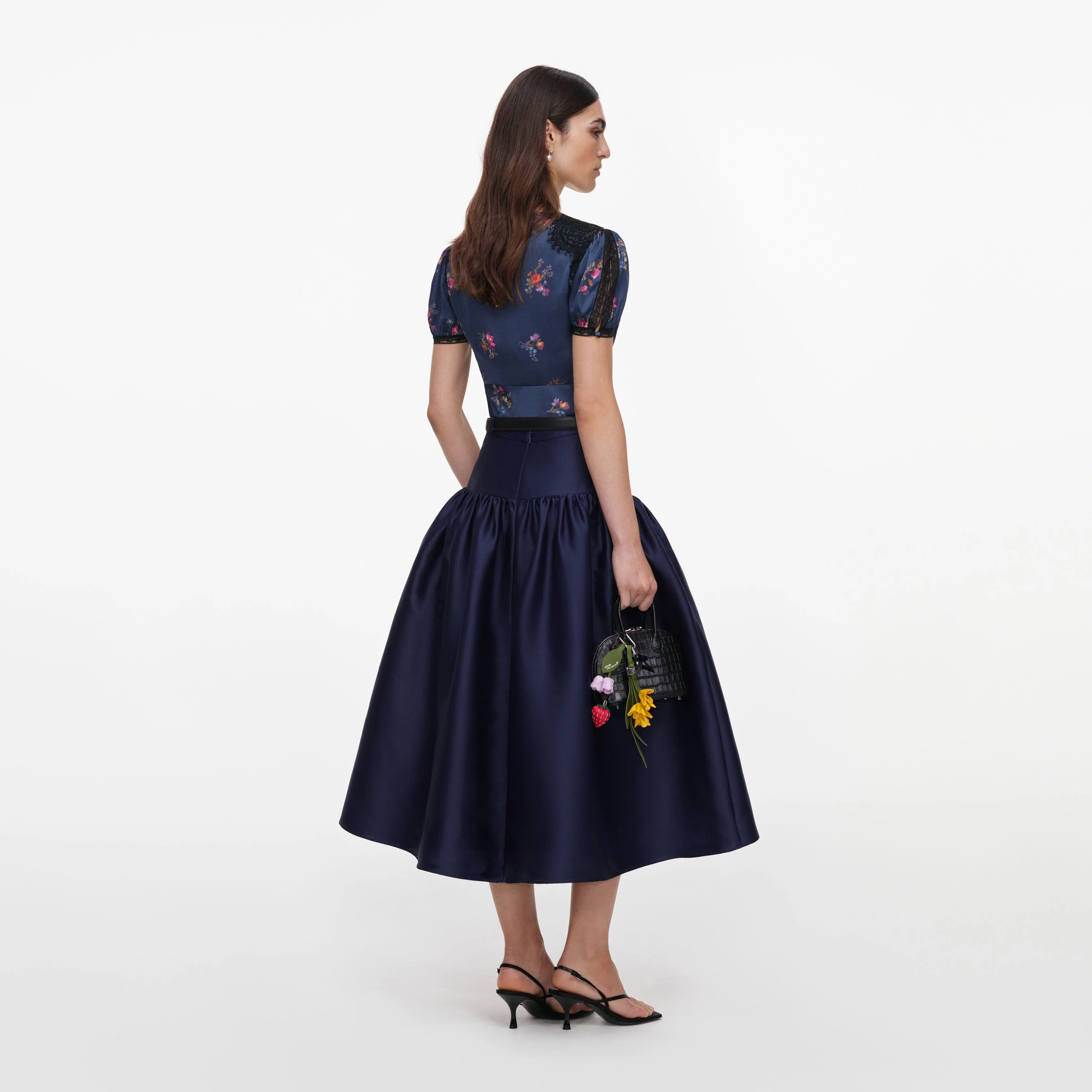 Navy Taffeta Midi Skirt - Image 3