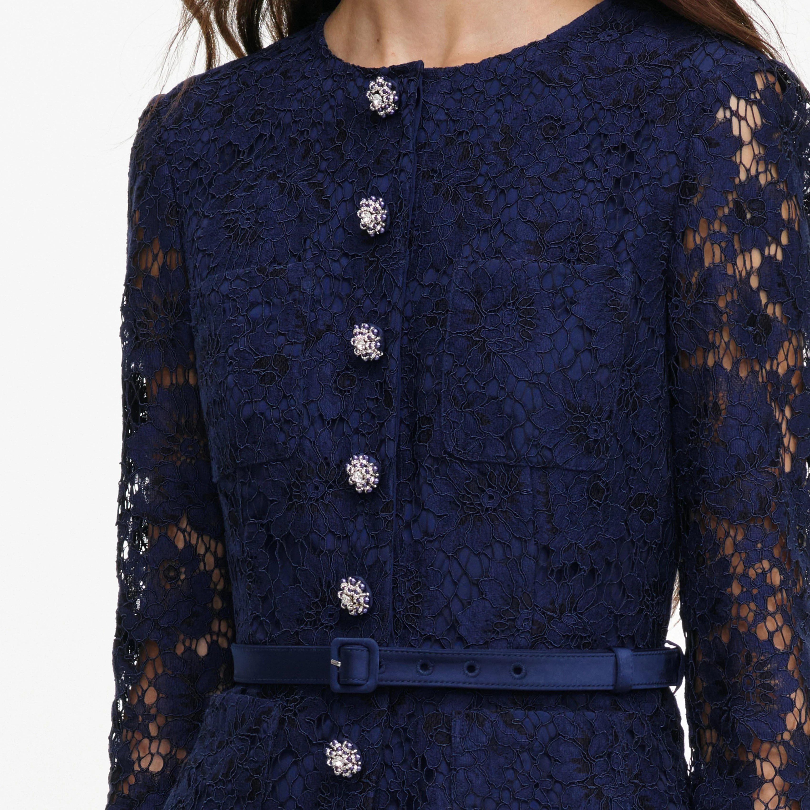 Navy Tailored Lace Satin Maxi Dress - Image 5