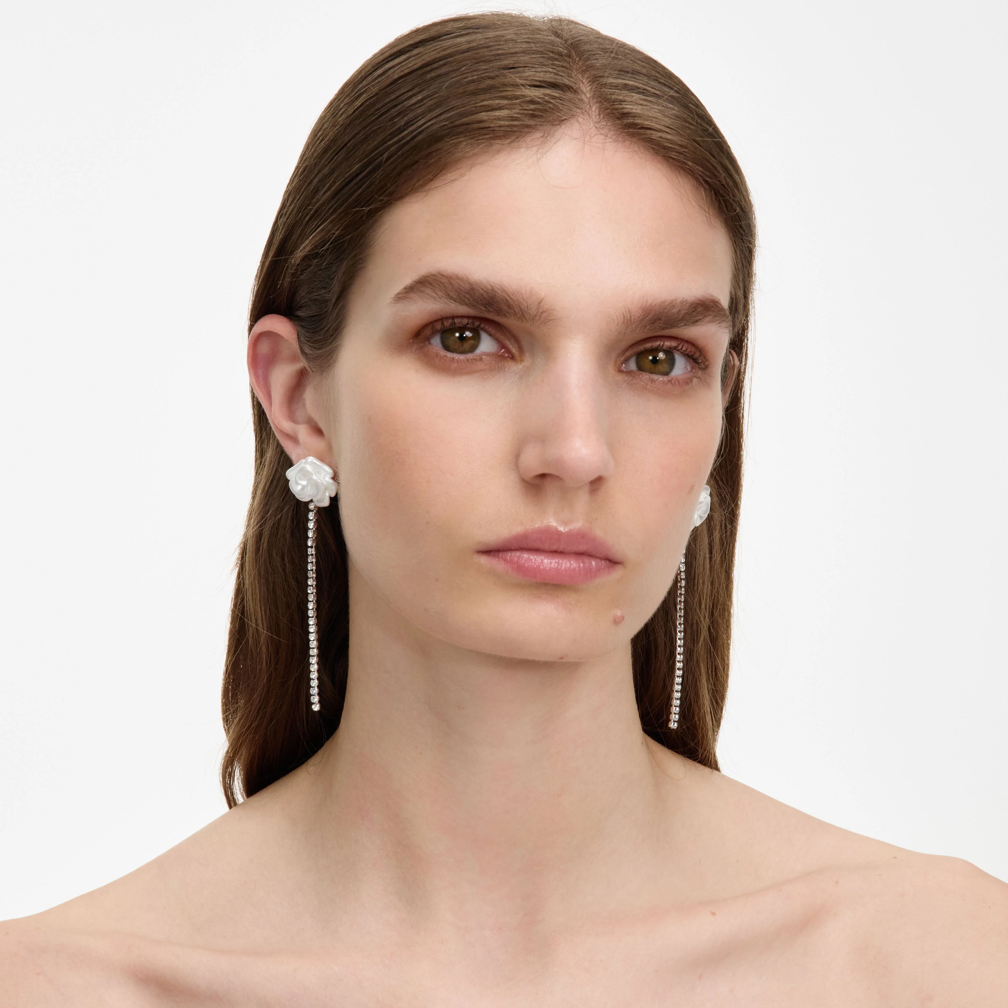 Pearl Flower Crystal Droplet Earring - Image 4