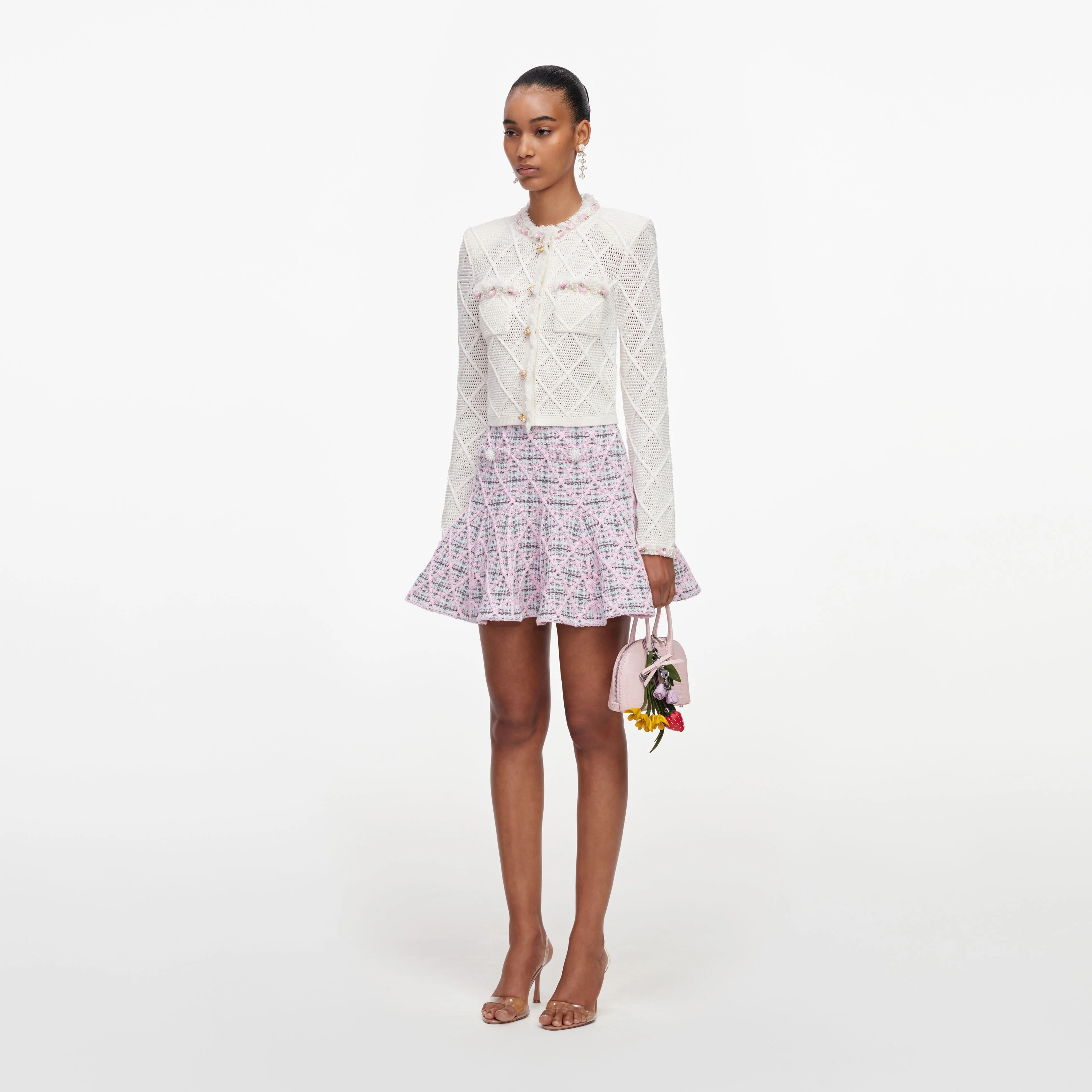 Pink Check Knit Mini Skirt - Image 2
