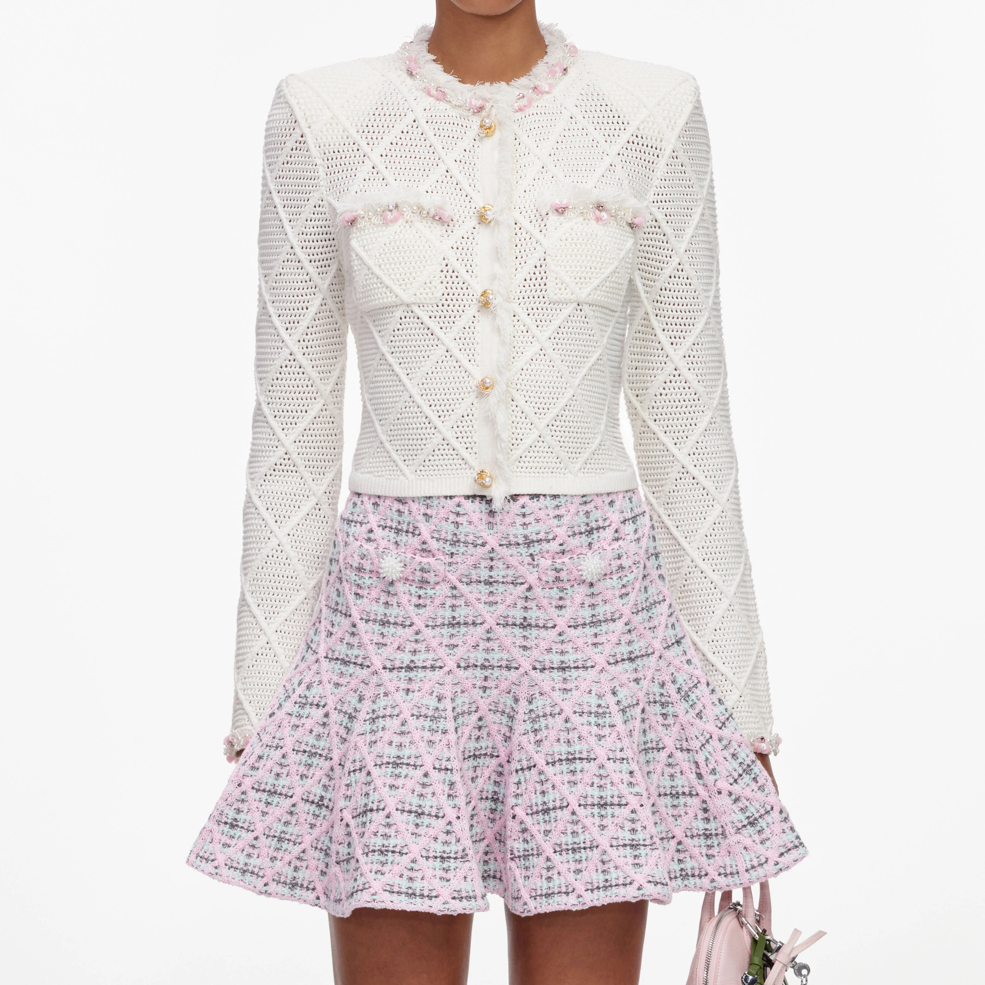 Pink Check Knit Mini Skirt - Image 4