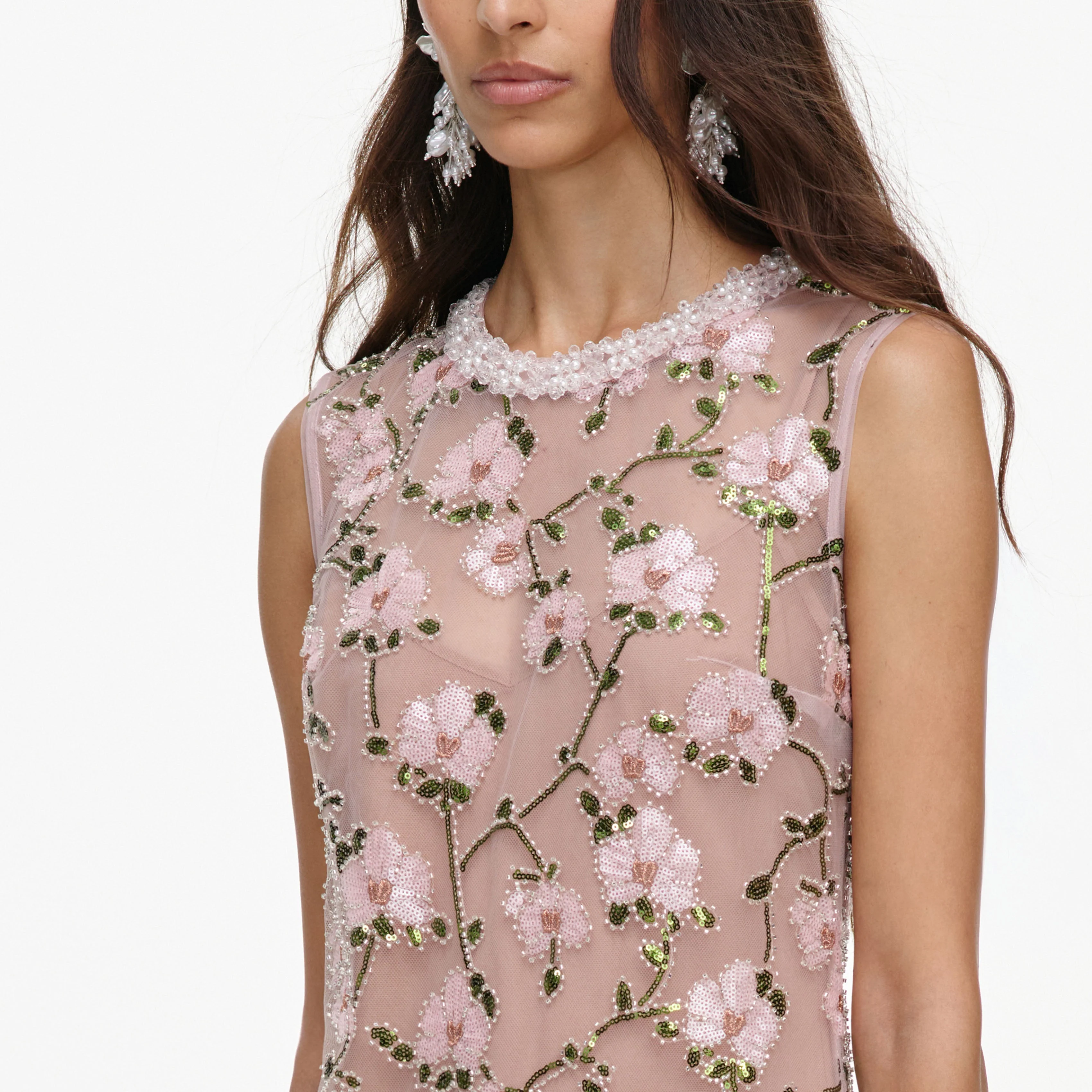 Pink Floral Sequin Embellished Mini Dress - Image 5