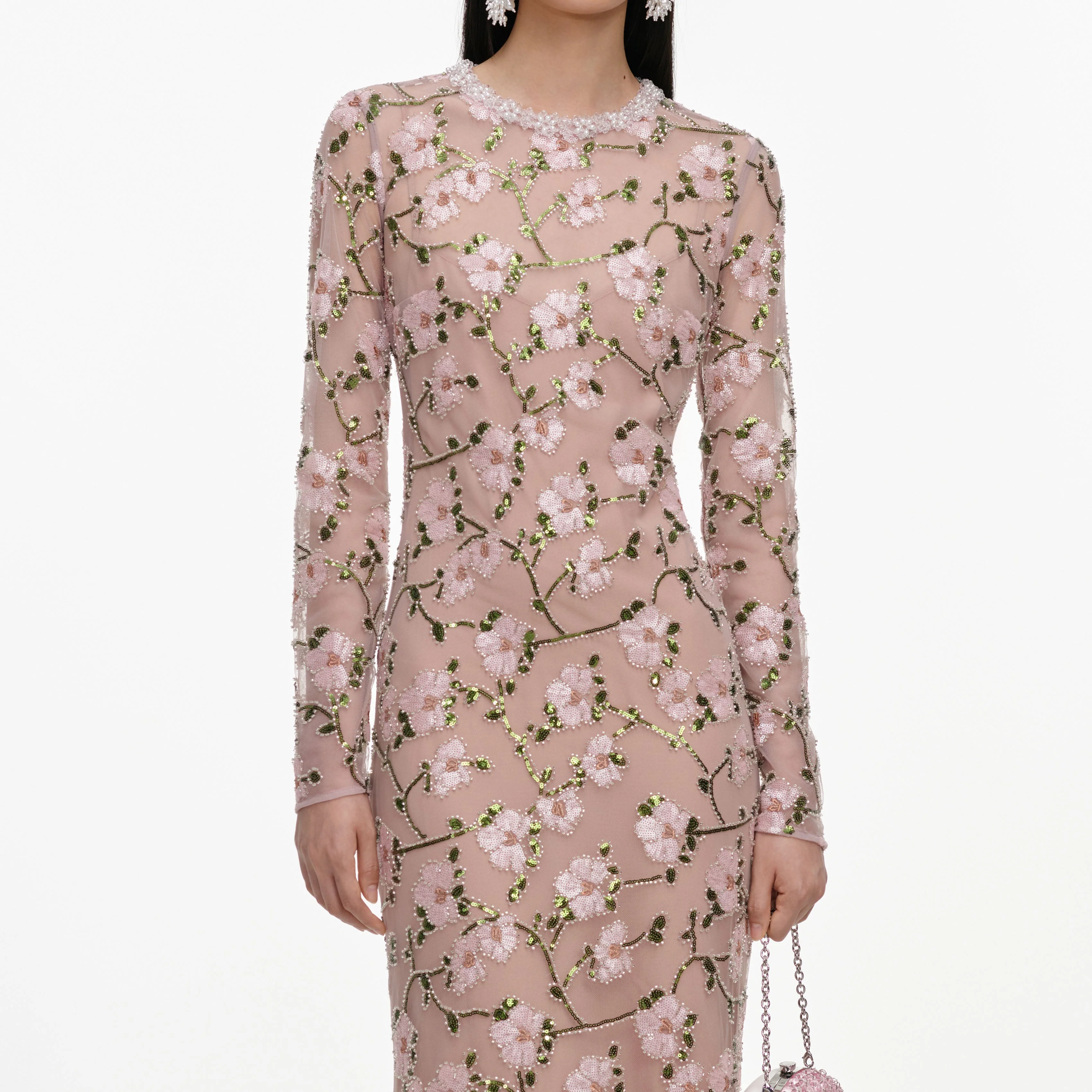 Pink Floral Sequin Maxi Dress - Image 4