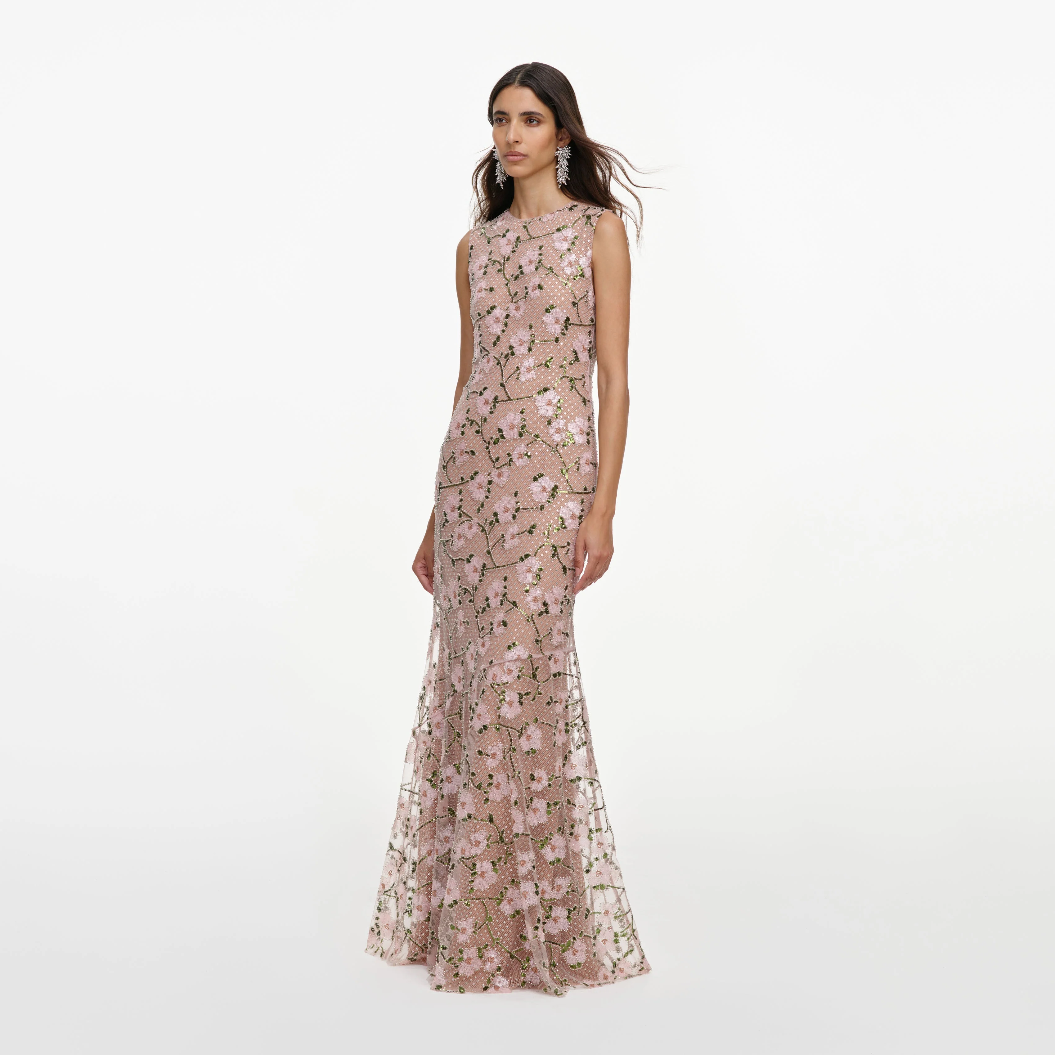 Pink Rhinestone Sequin Mesh Maxi Dress - Image 2
