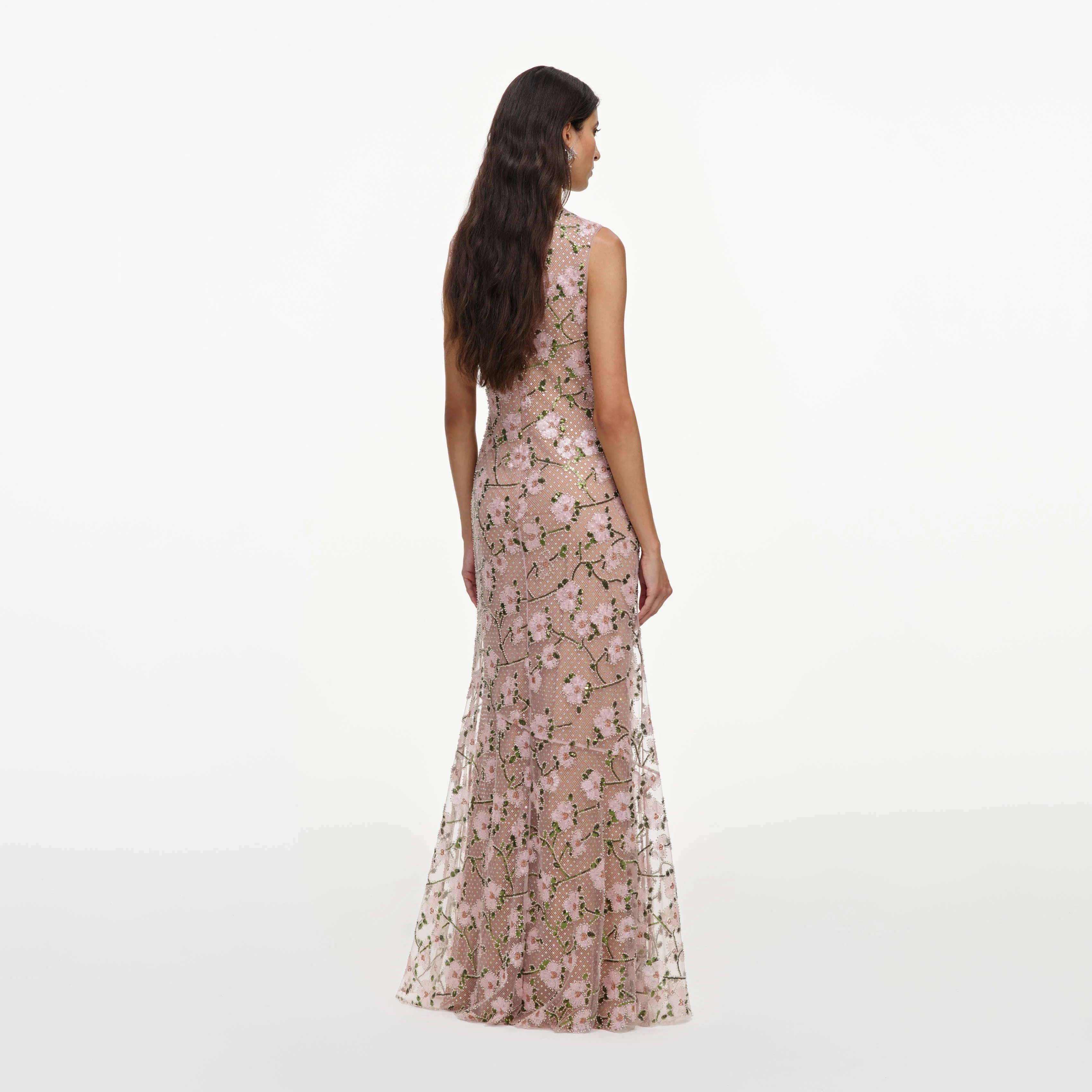 Pink Rhinestone Sequin Mesh Maxi Dress - Image 3