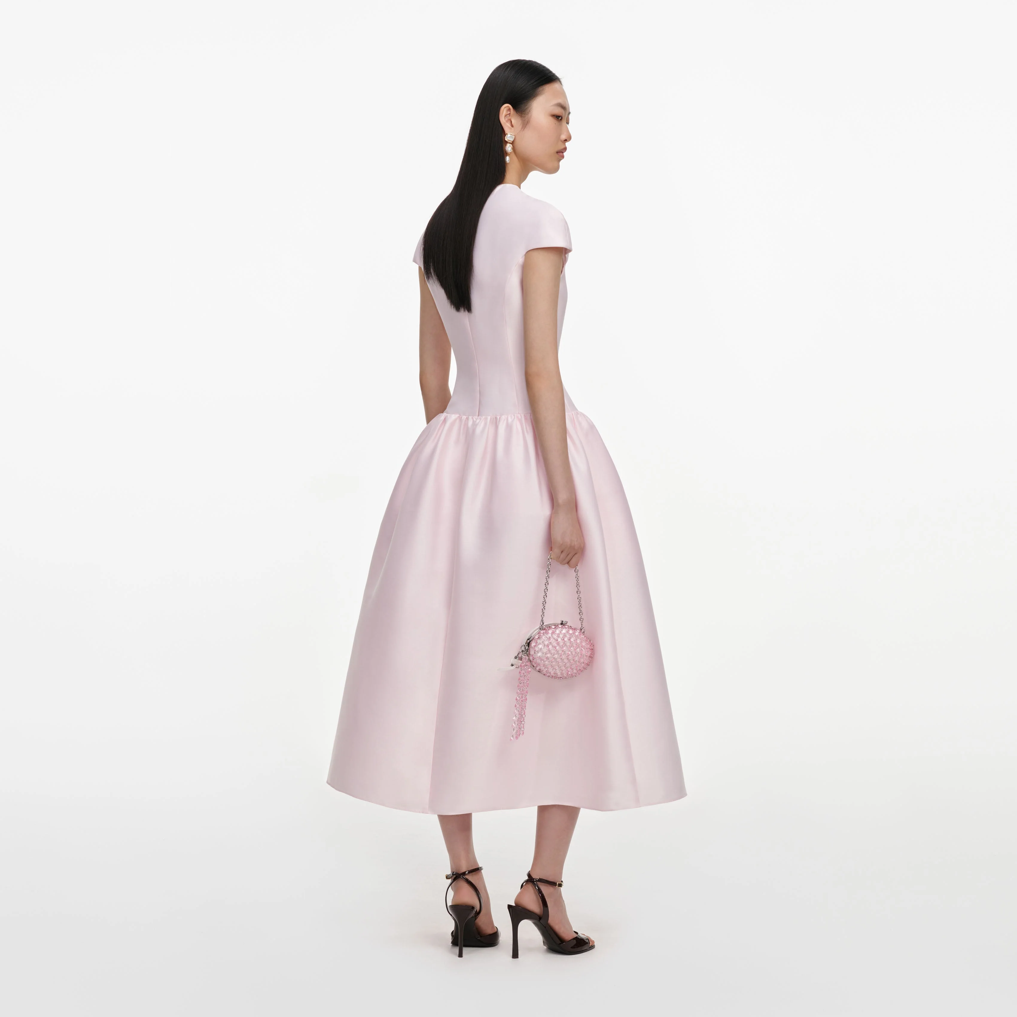 Pink Taffeta Buttoned Midi Dress - Image 3