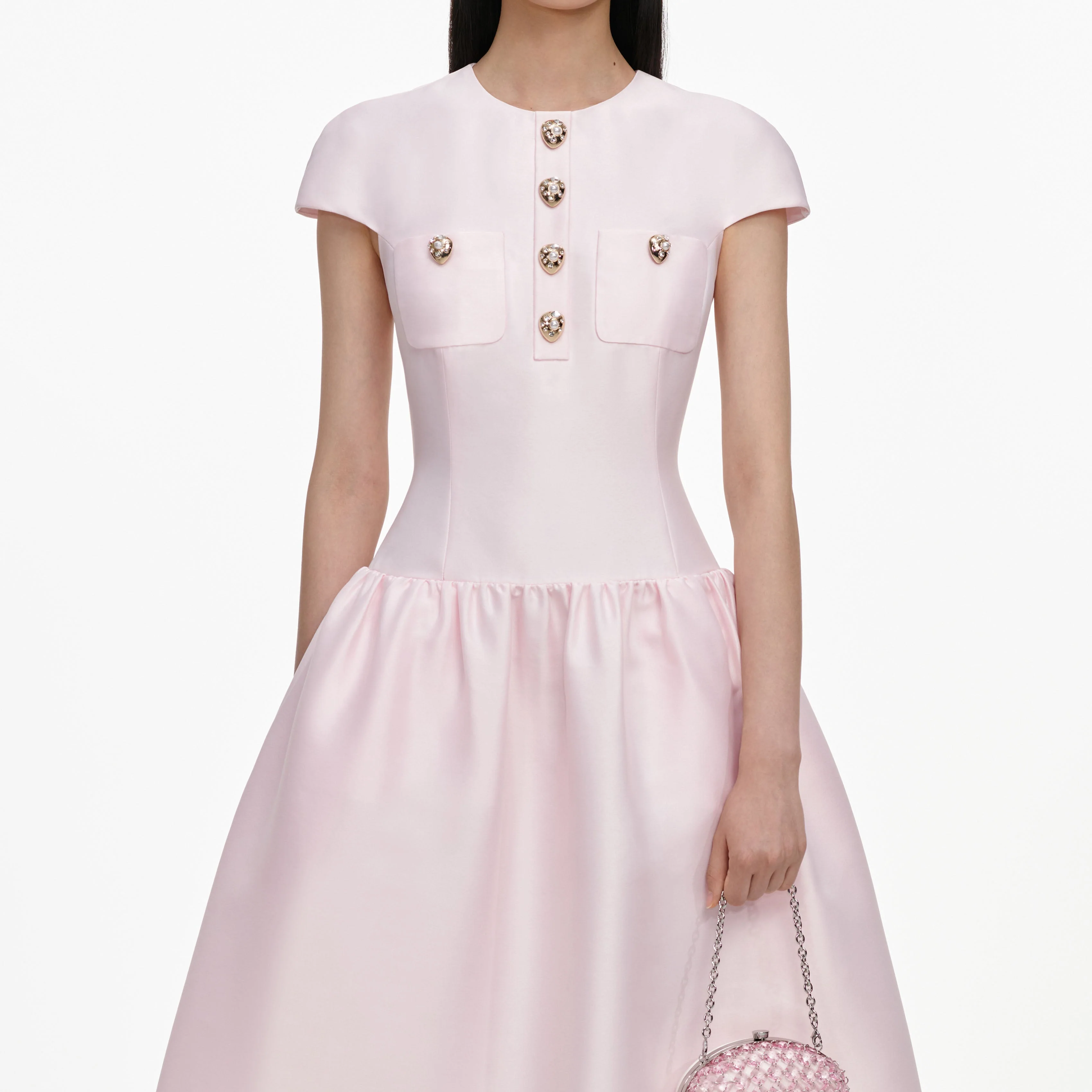 Pink Taffeta Buttoned Midi Dress - Image 4