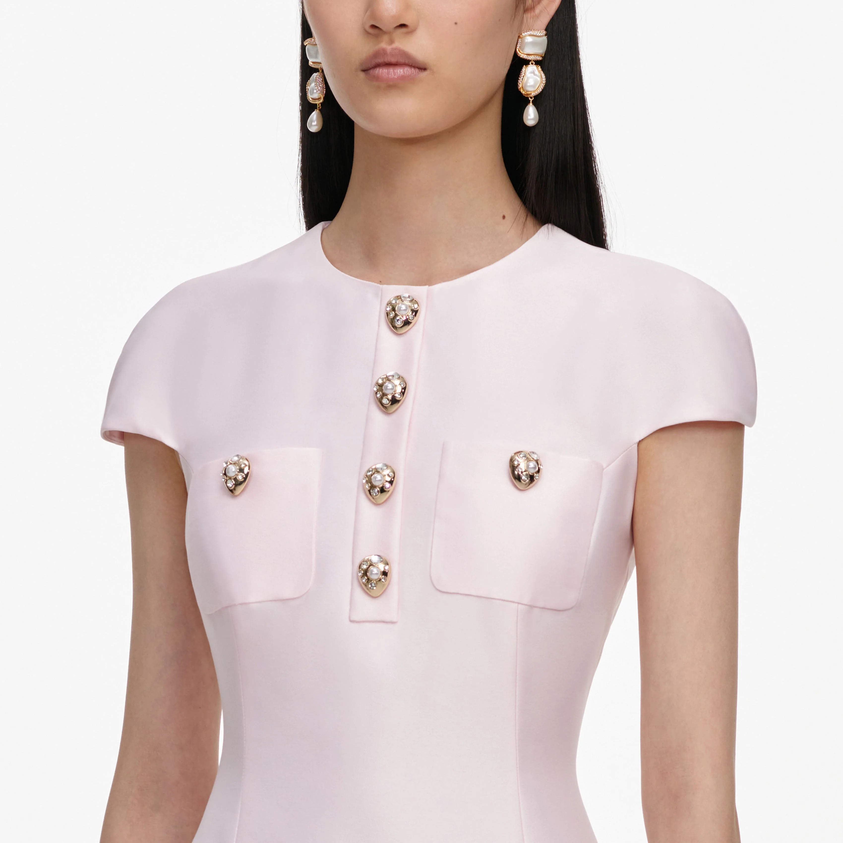 Pink Taffeta Buttoned Midi Dress - Image 5