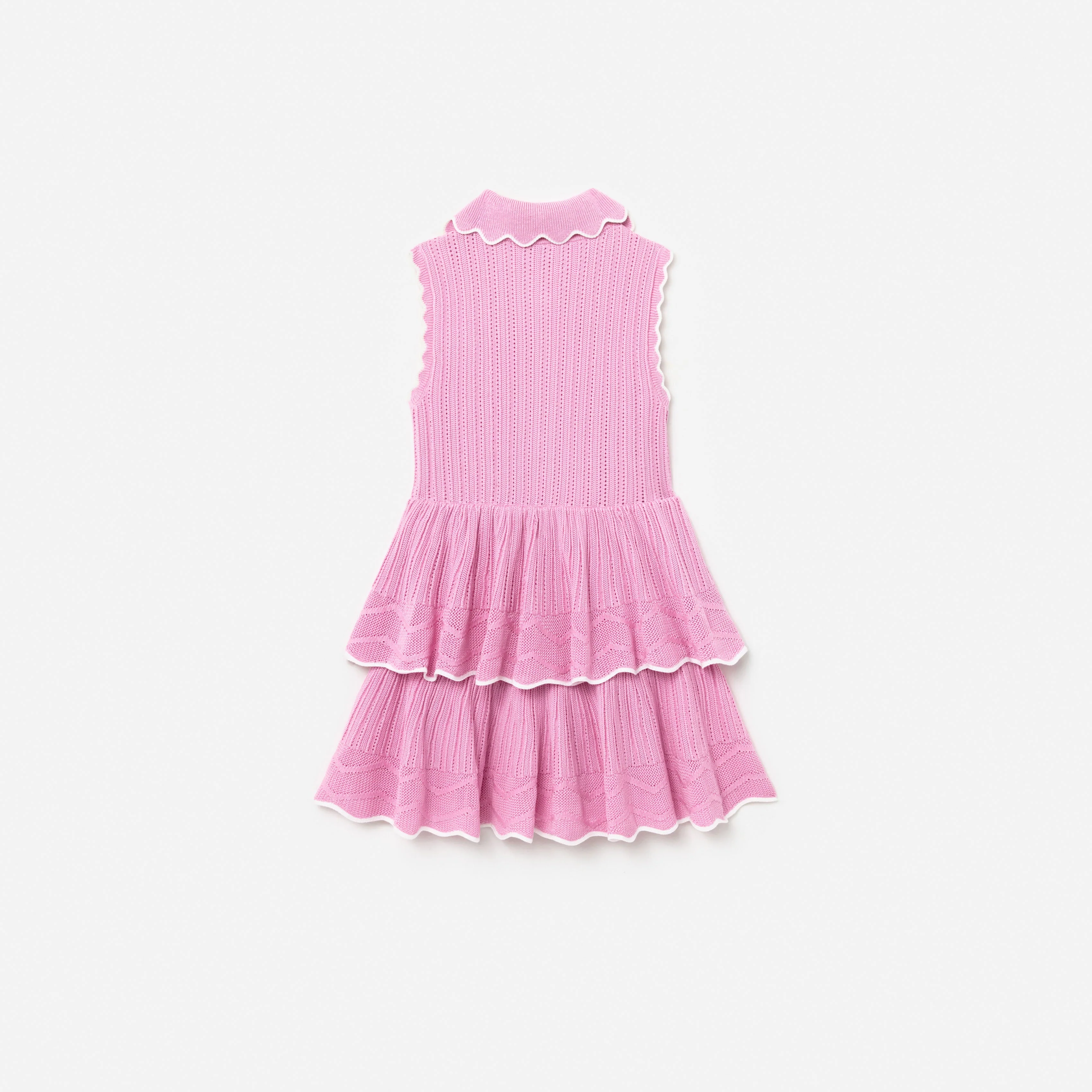 Pink Tiered Pointelle Knit Dress - Image 2
