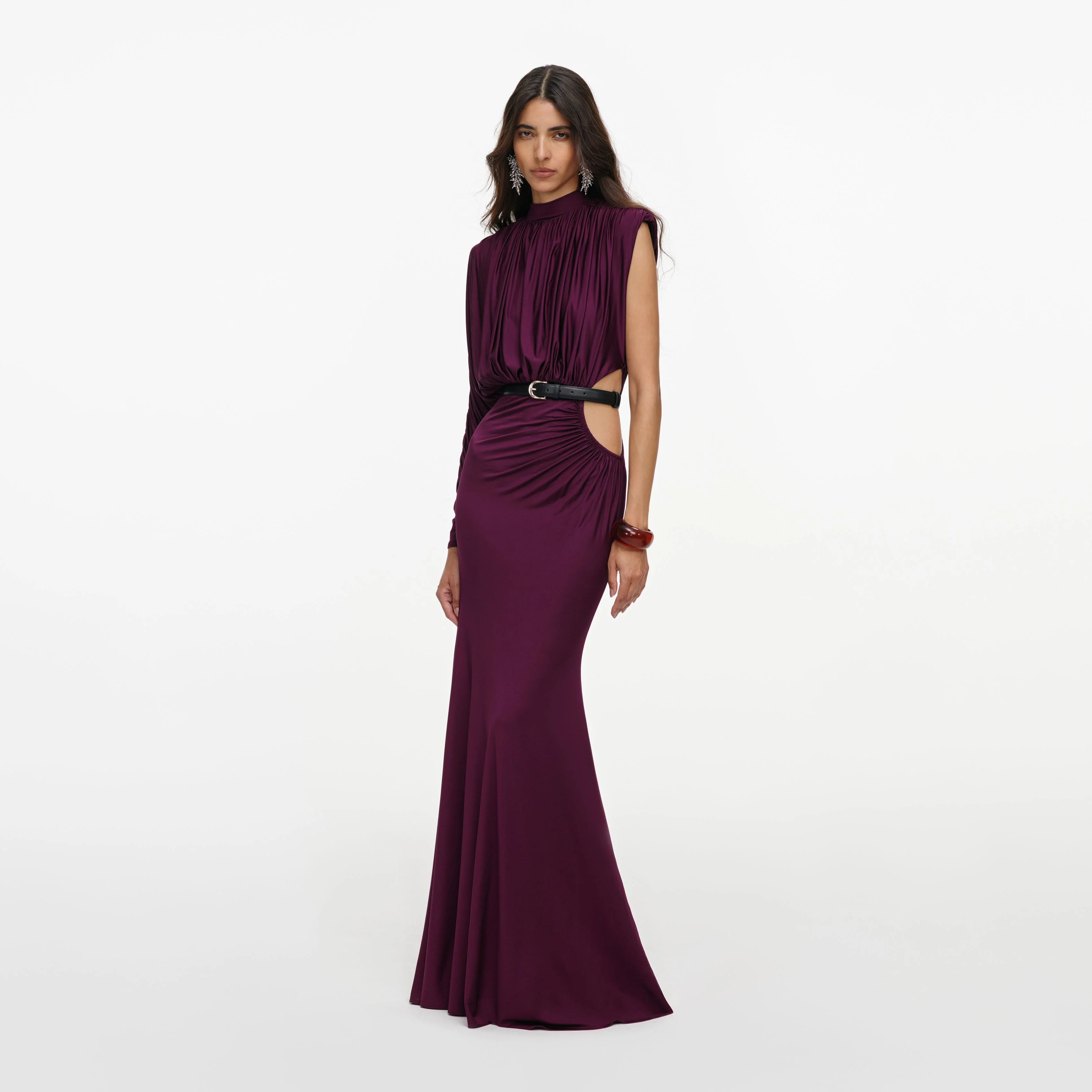 Purple Jersey Draped Maxi Dress