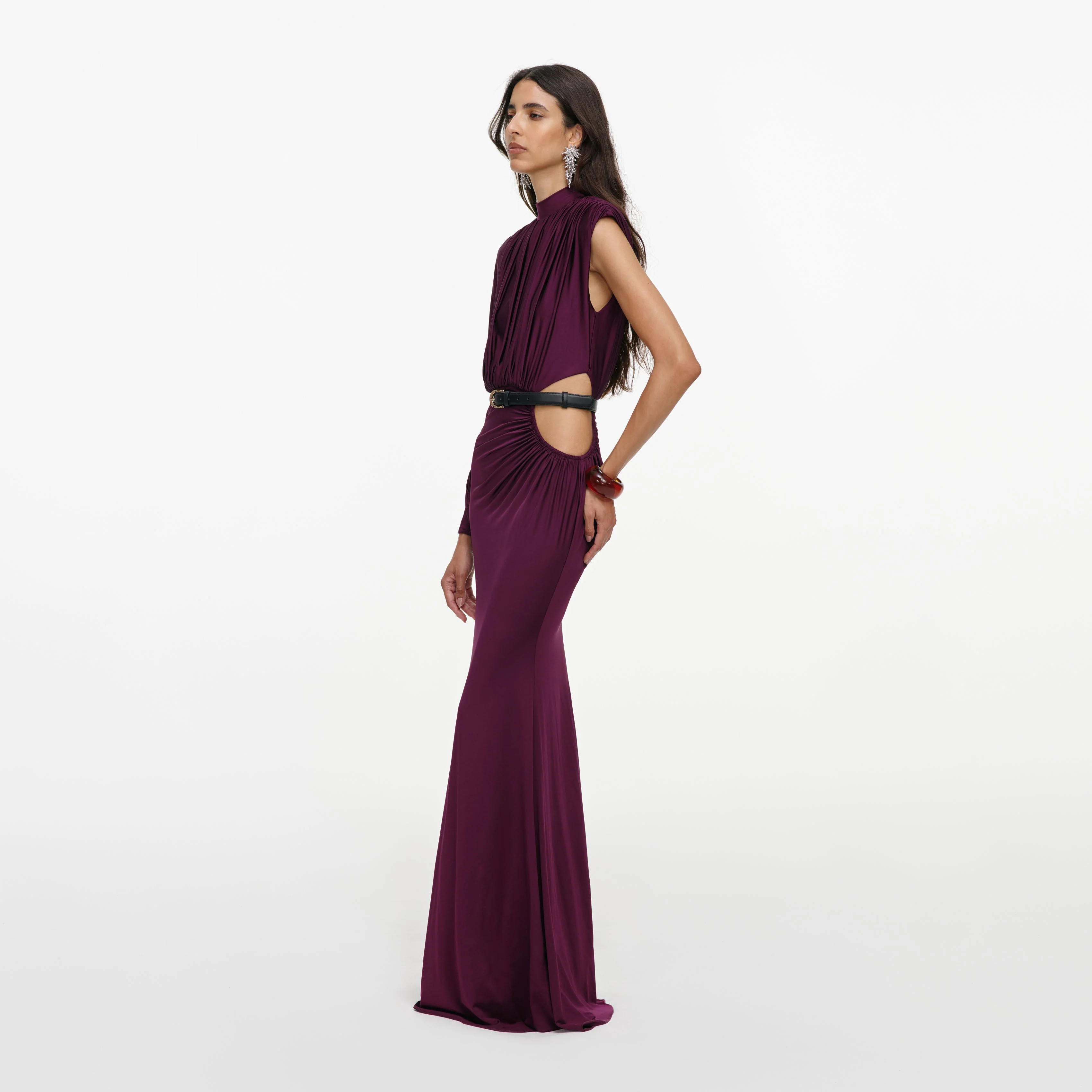 Purple Jersey Draped Maxi Dress - Image 2