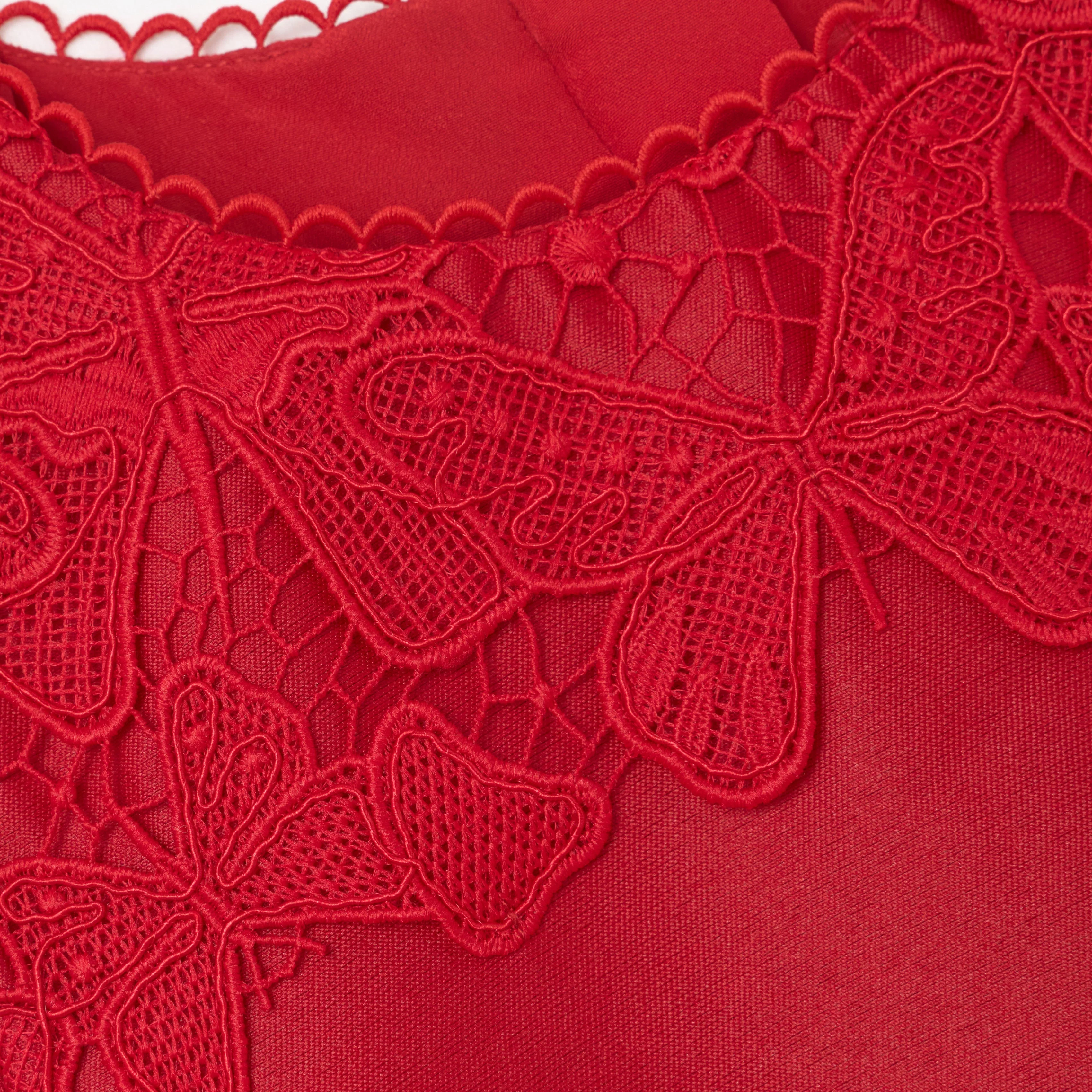 Red Taffeta Lace Dress - Image 3