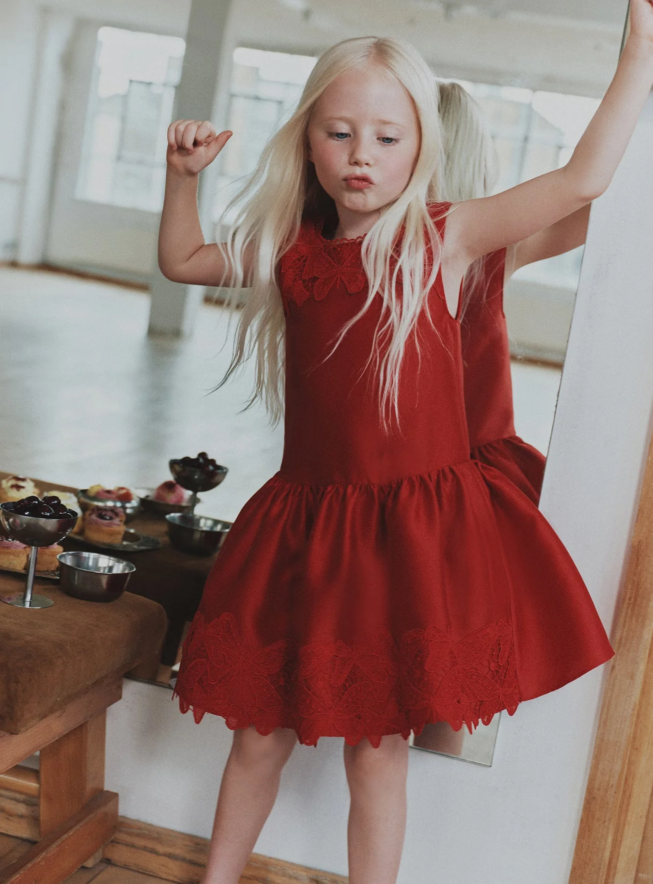 Red Taffeta Lace Dress - Image 4