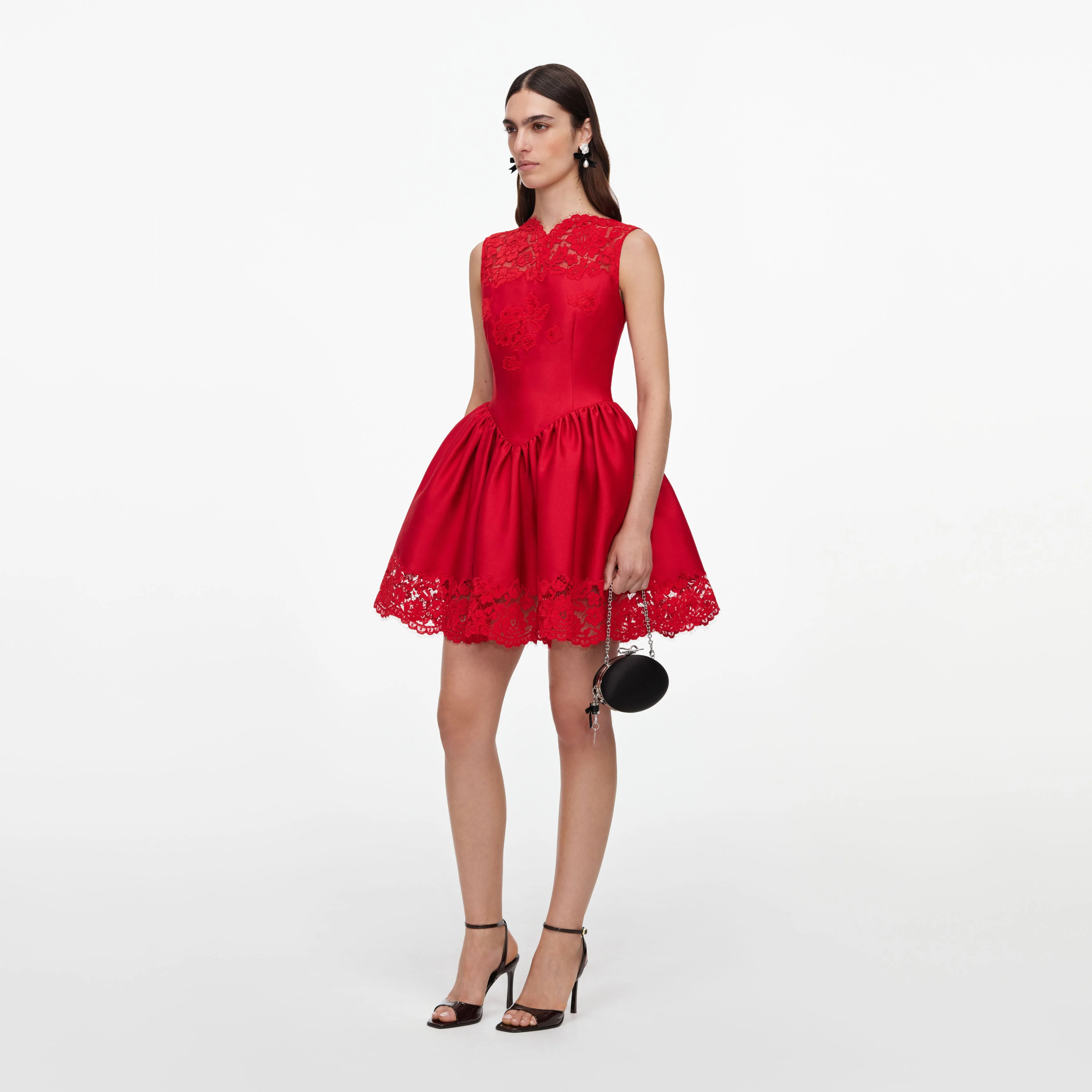 Red Taffeta Lace Mini Dress - Image 2