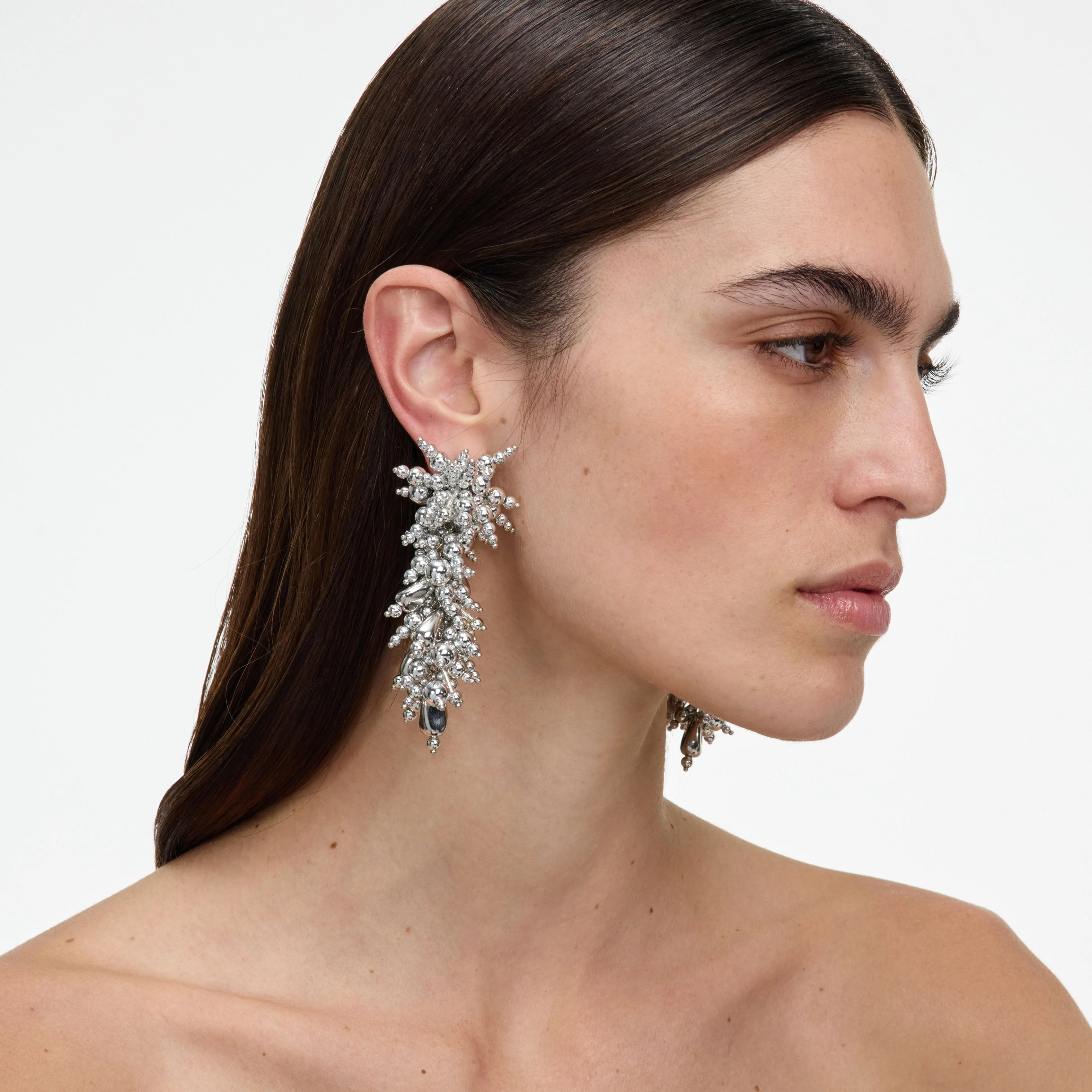 Silver Beaded Dangle Earring - Image 2