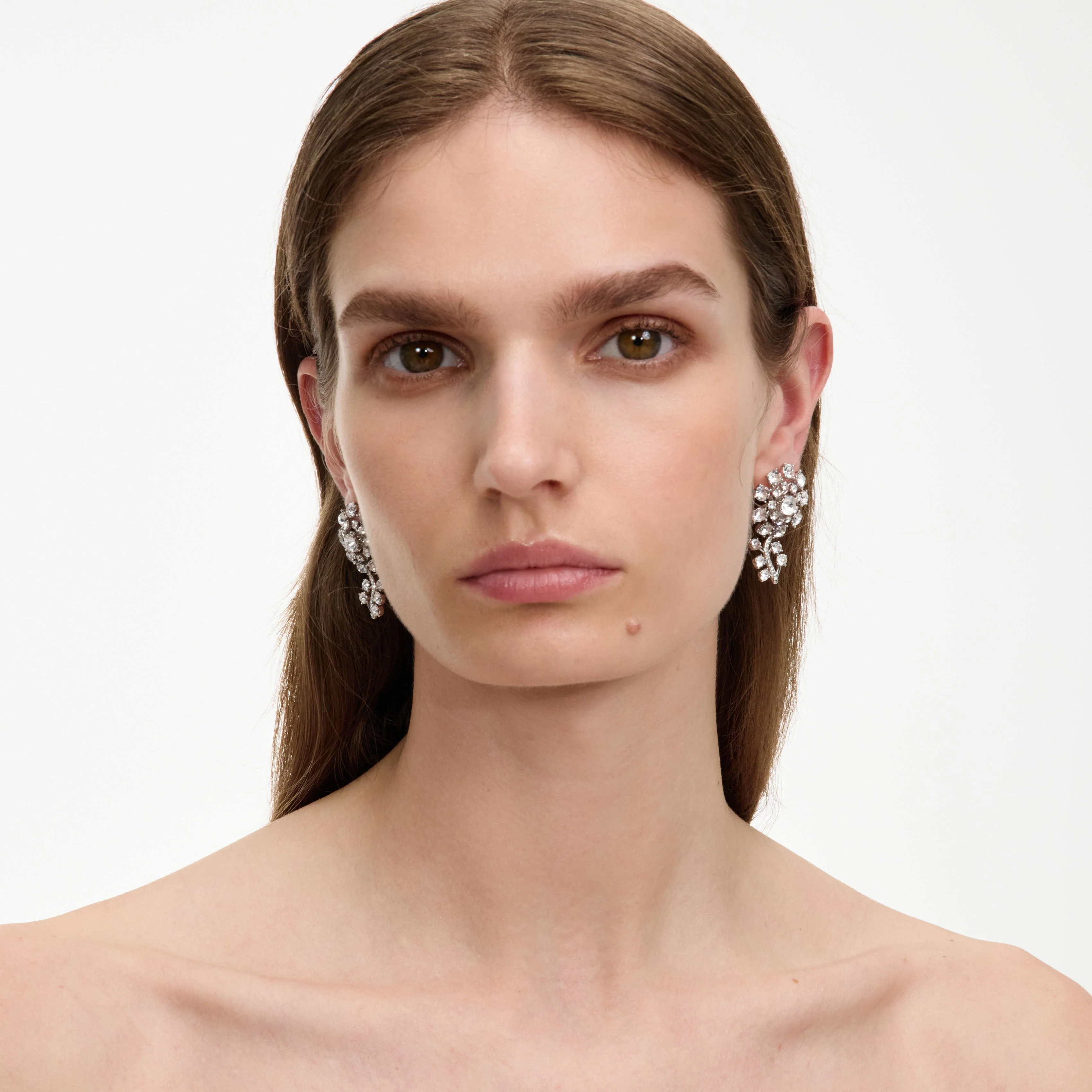 Small Silver Flower Crystal Earrings - Image 4