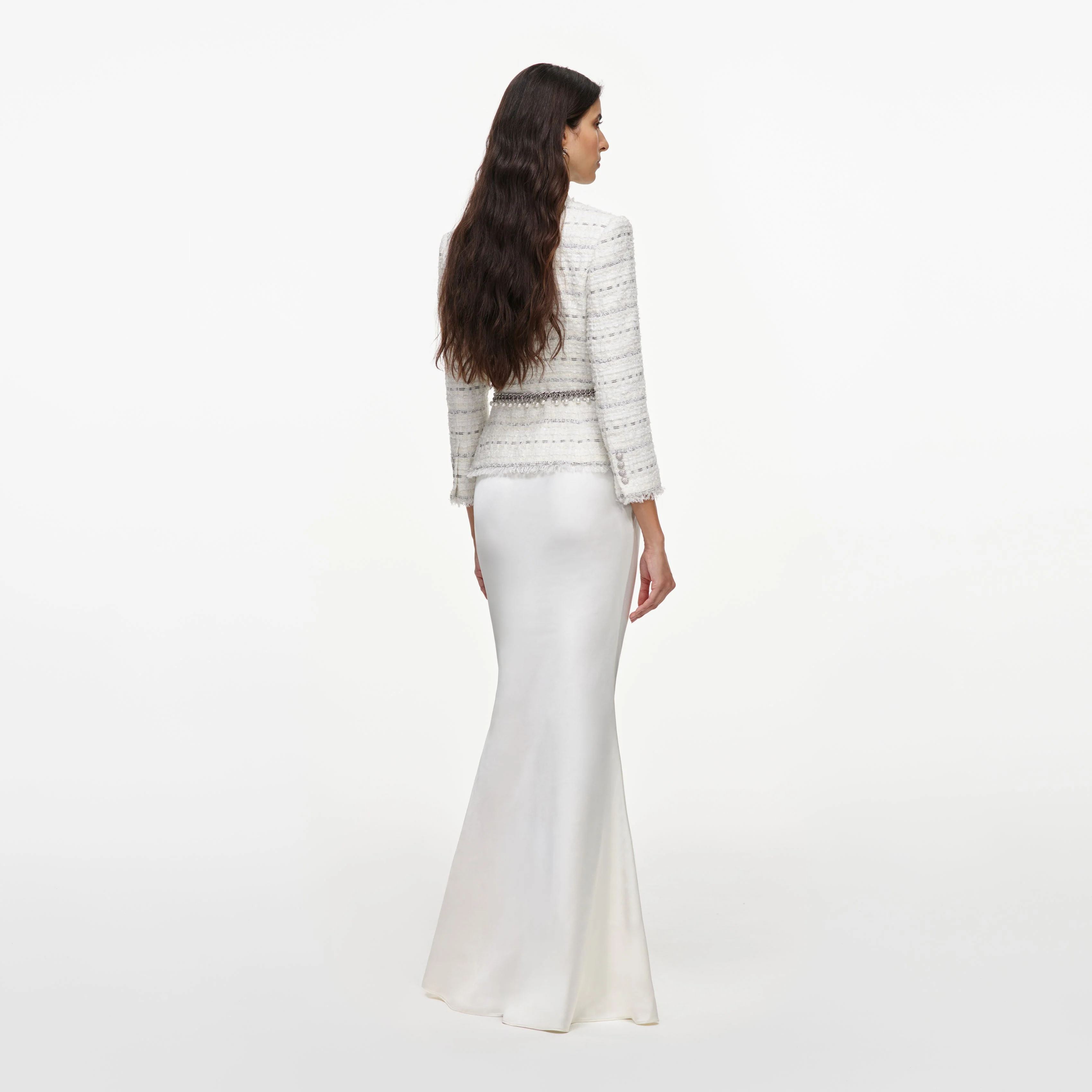 White Boucle Satin Maxi Dress - Image 3