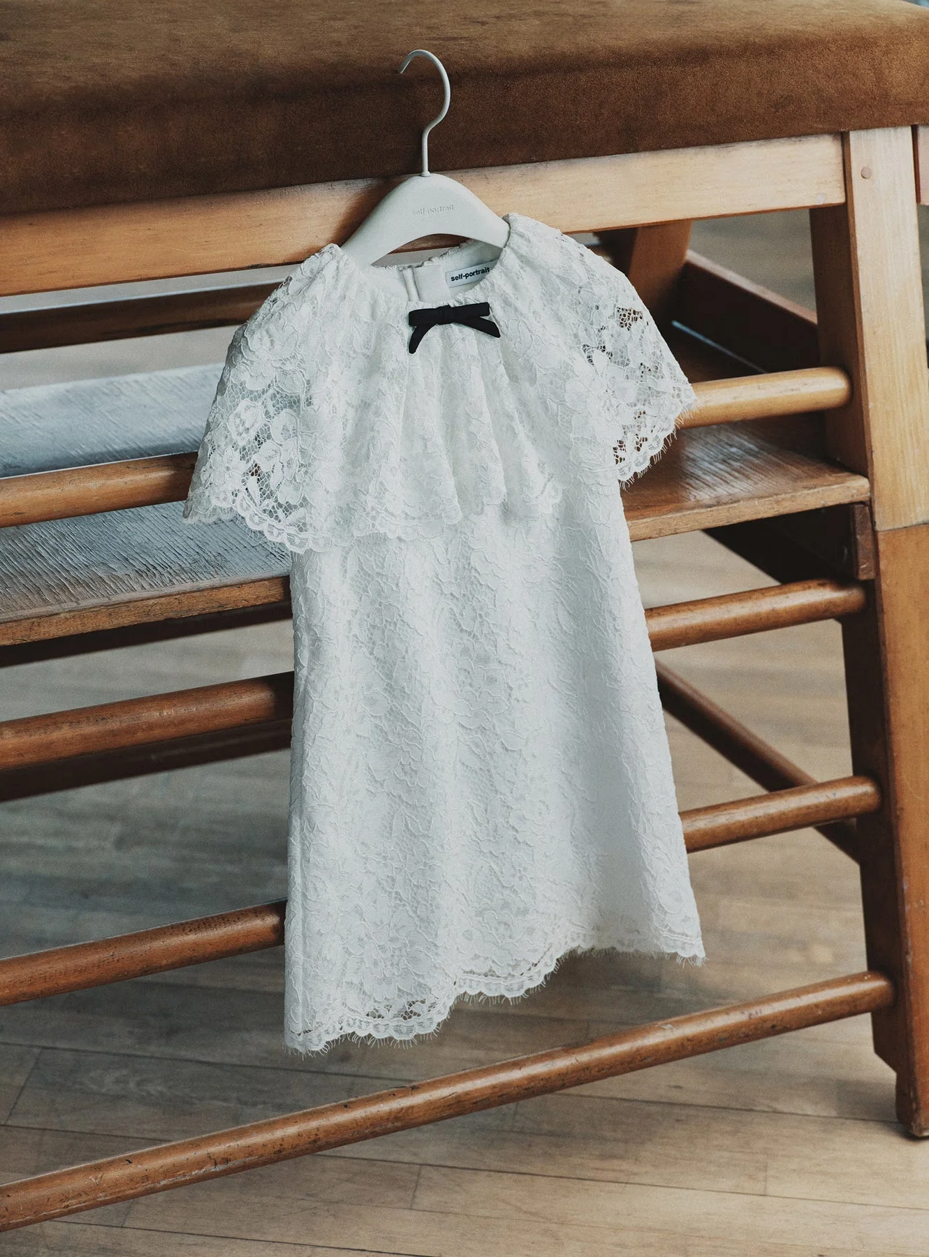 White Floral Lace Cape Dress - Image 4