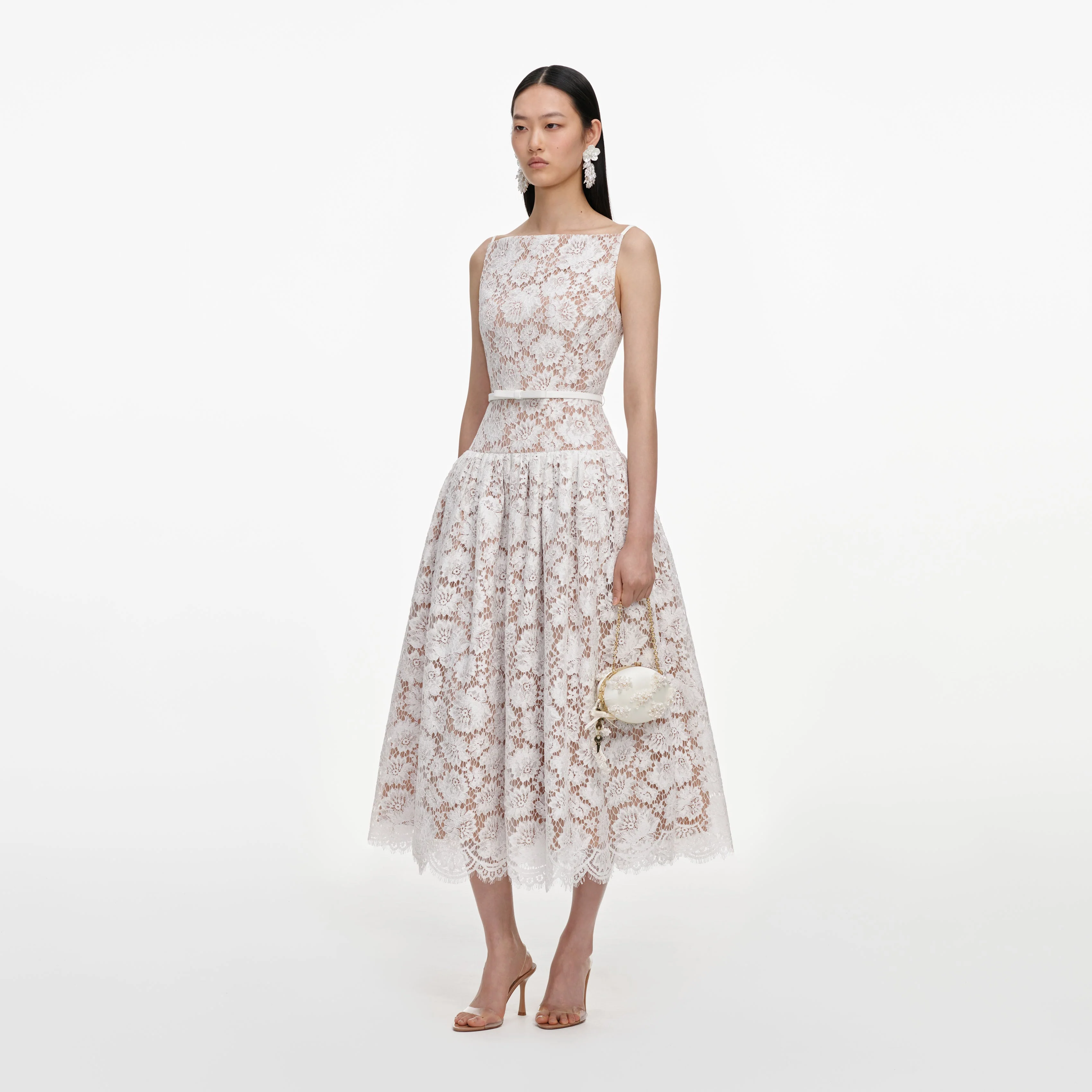 White Lace Flared Midi Dress - Image 2