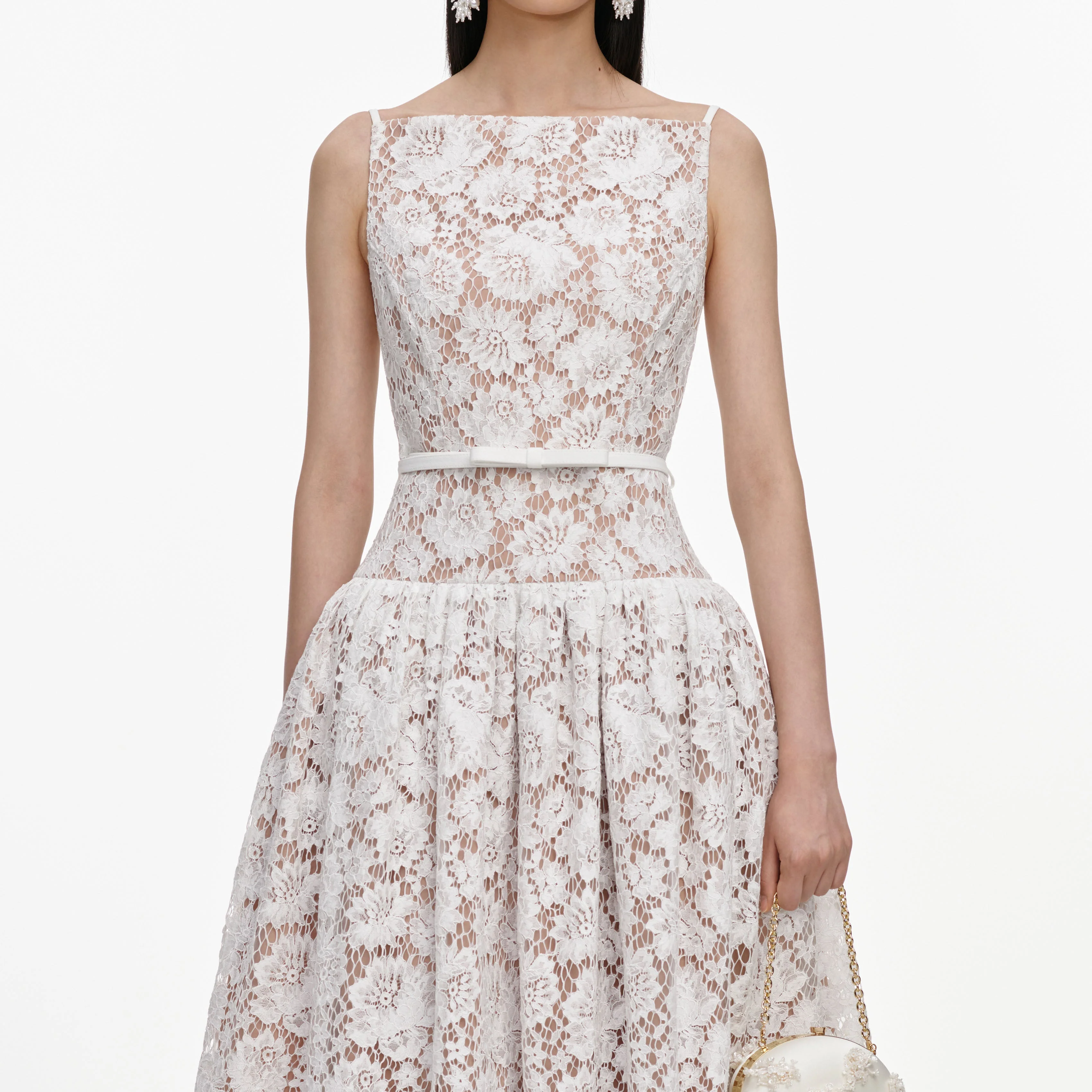 White Lace Flared Midi Dress - Image 4