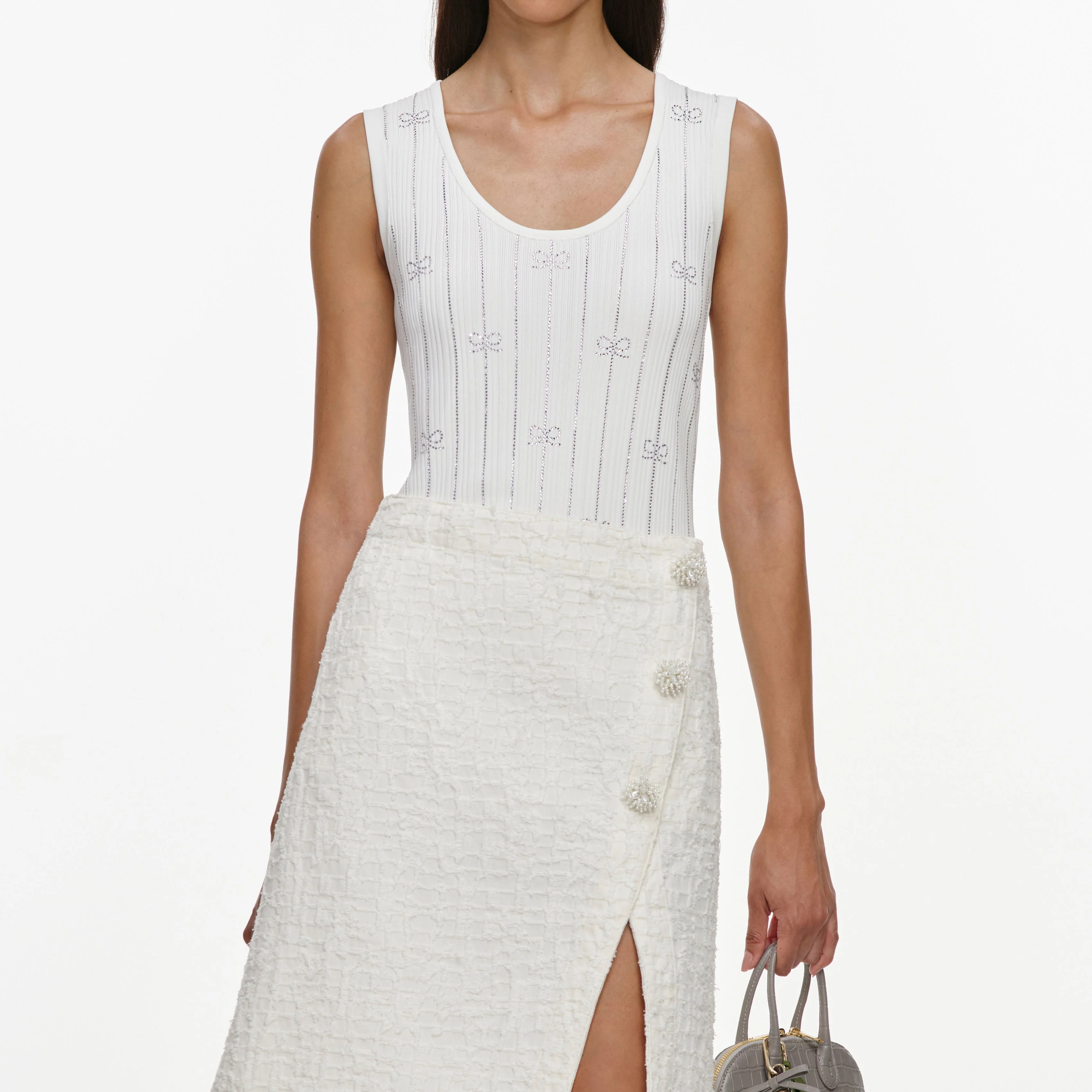 White Rhinestone Striped Knit Top - Image 4