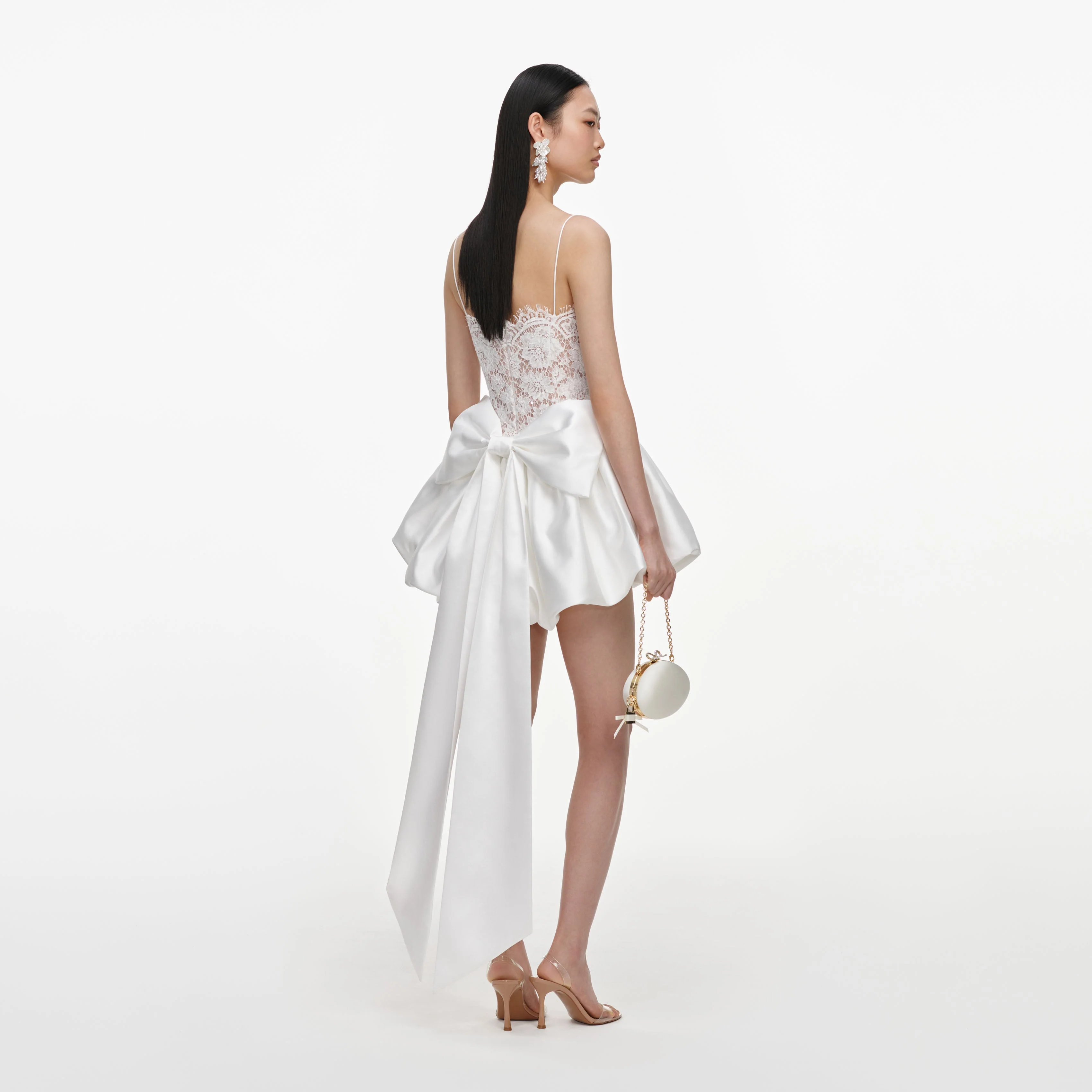 White Sequin Lace Bow Mini Dress - Image 3