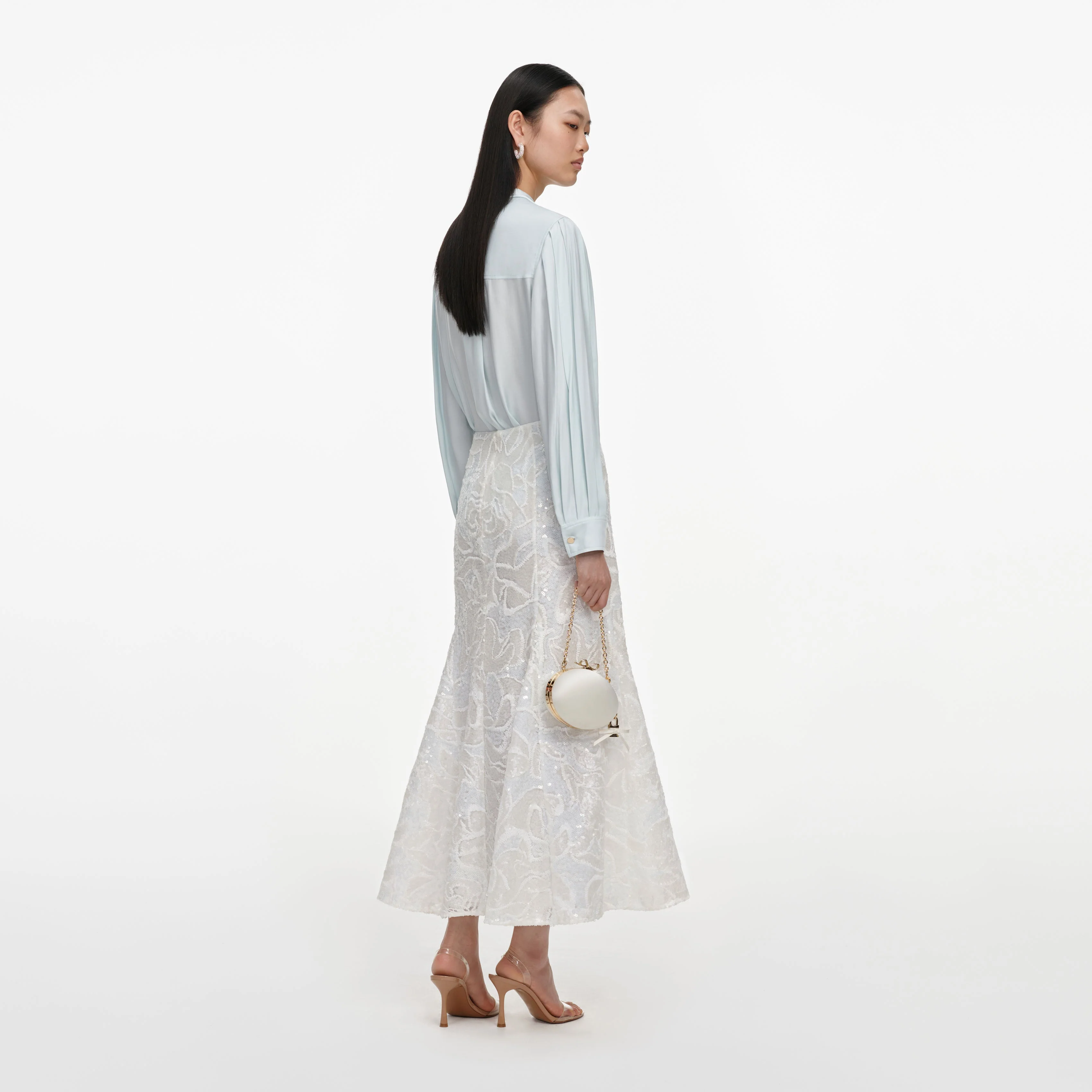 White Sequin Lace Midi Skirt - Image 3