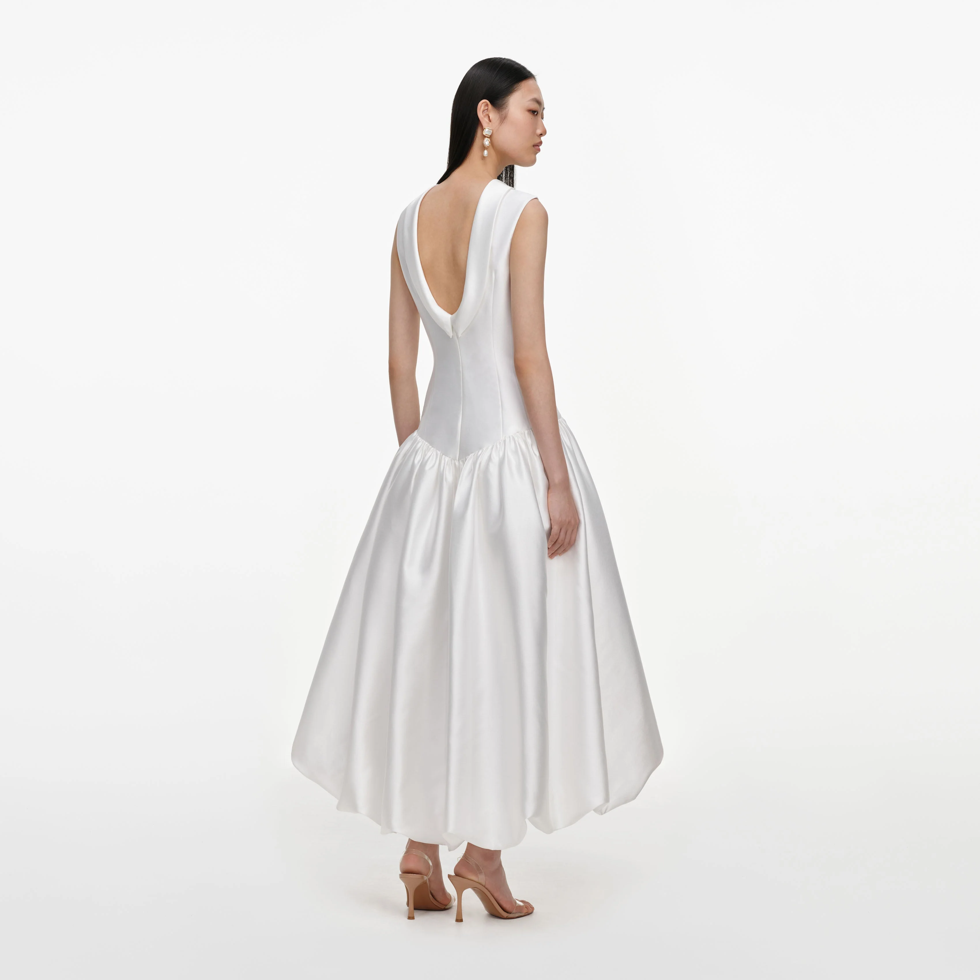 White Taffeta Bubble Hem Midi Dress - Image 3