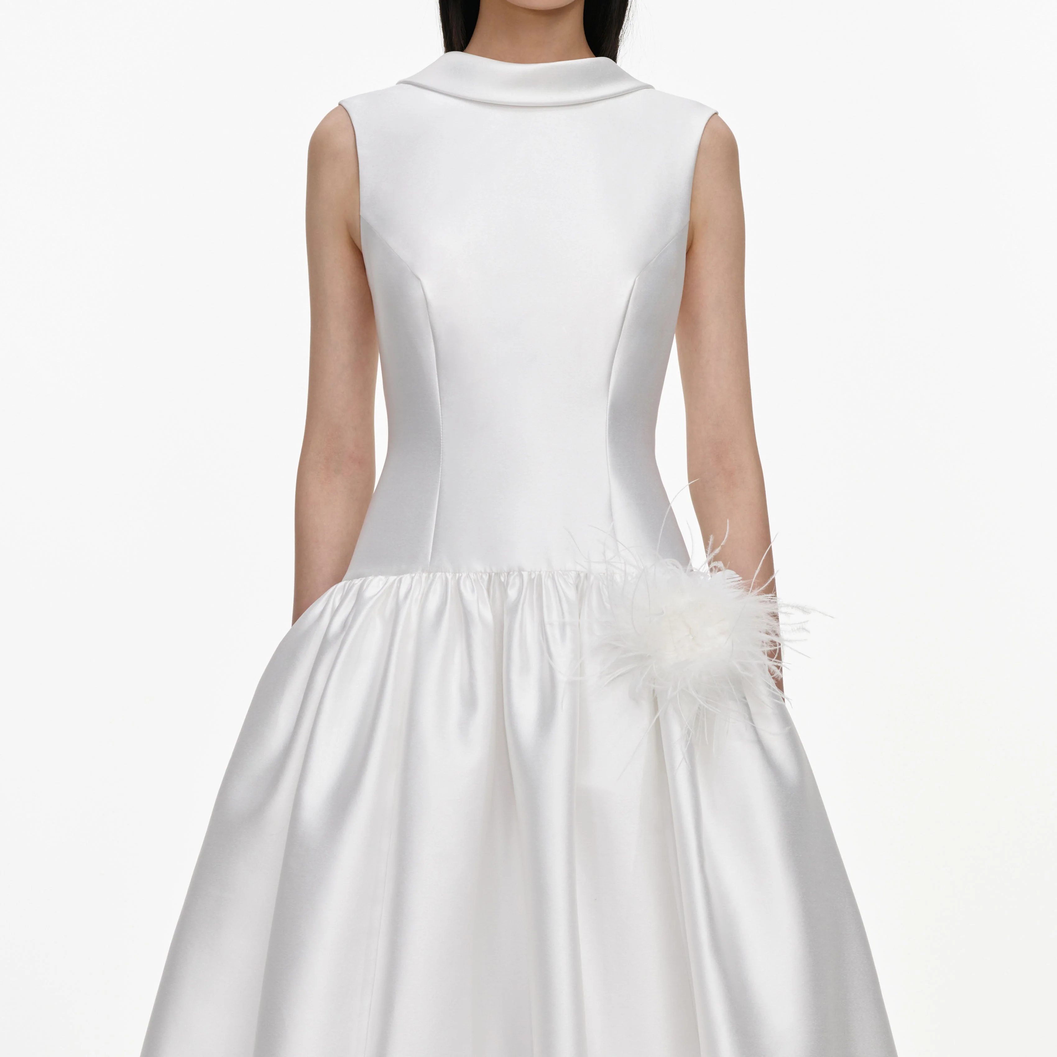 White Taffeta Bubble Hem Midi Dress - Image 4