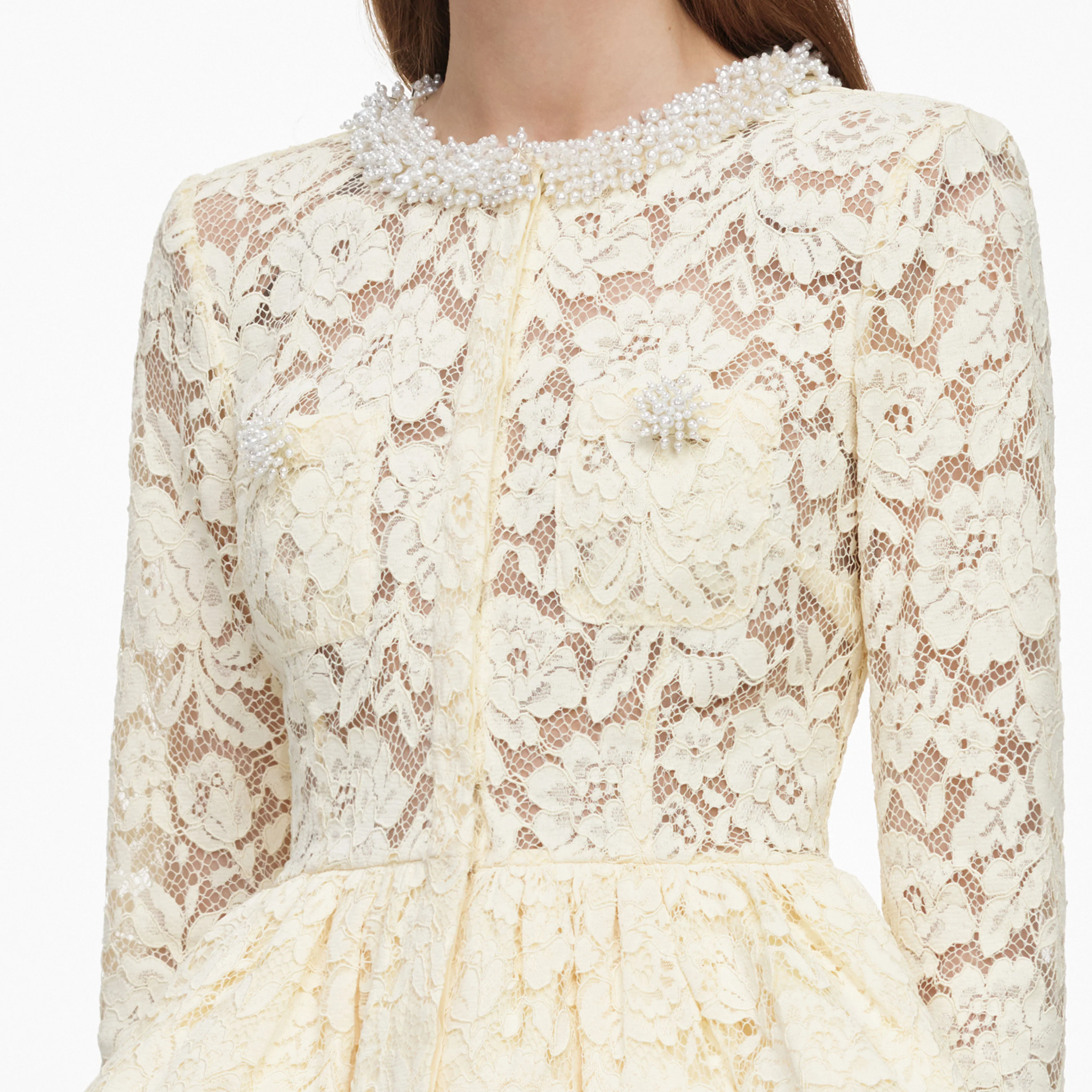 Yellow Lace Peplum Midi Dress - Image 5