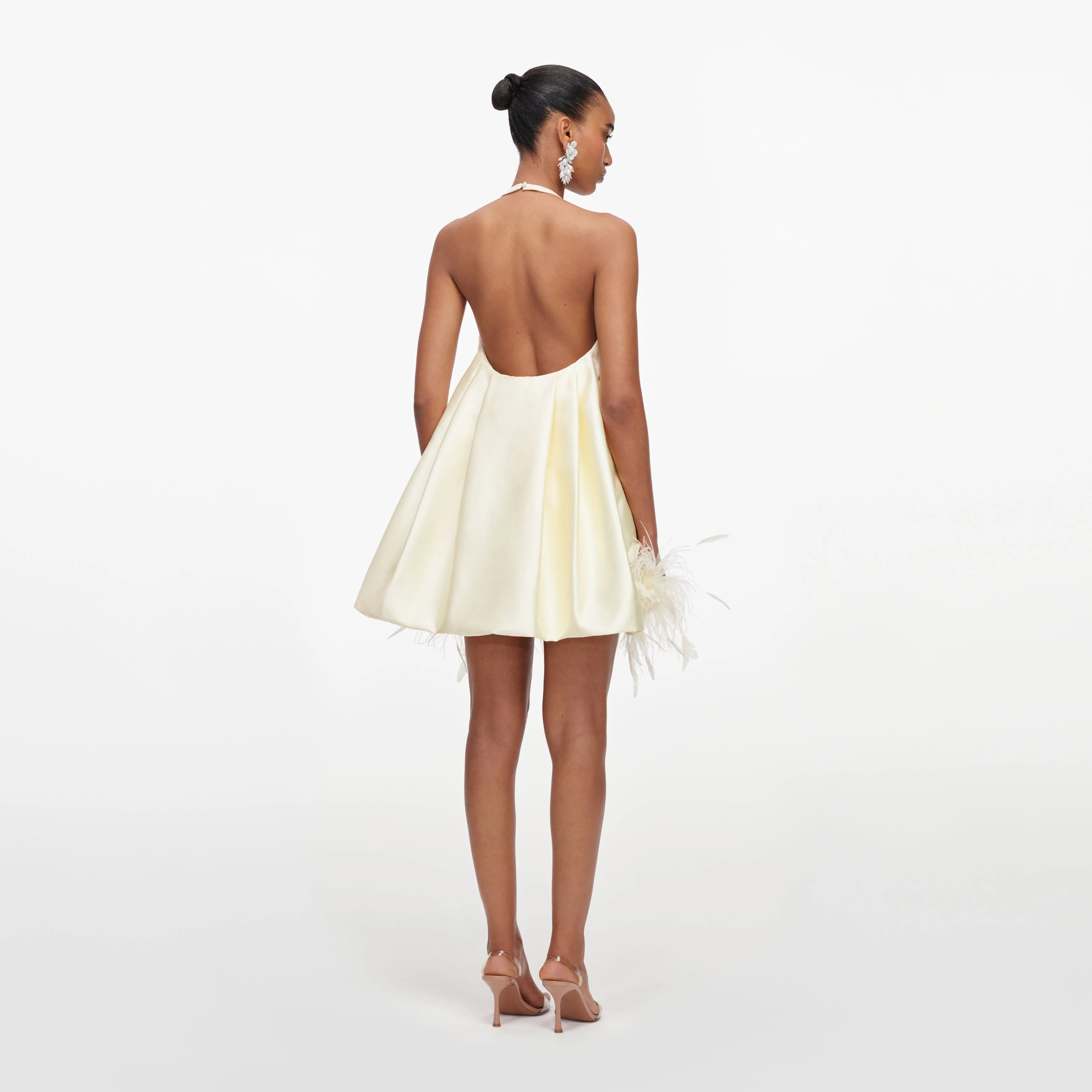 Yellow Taffeta Feather Trim Mini Dress - Image 3