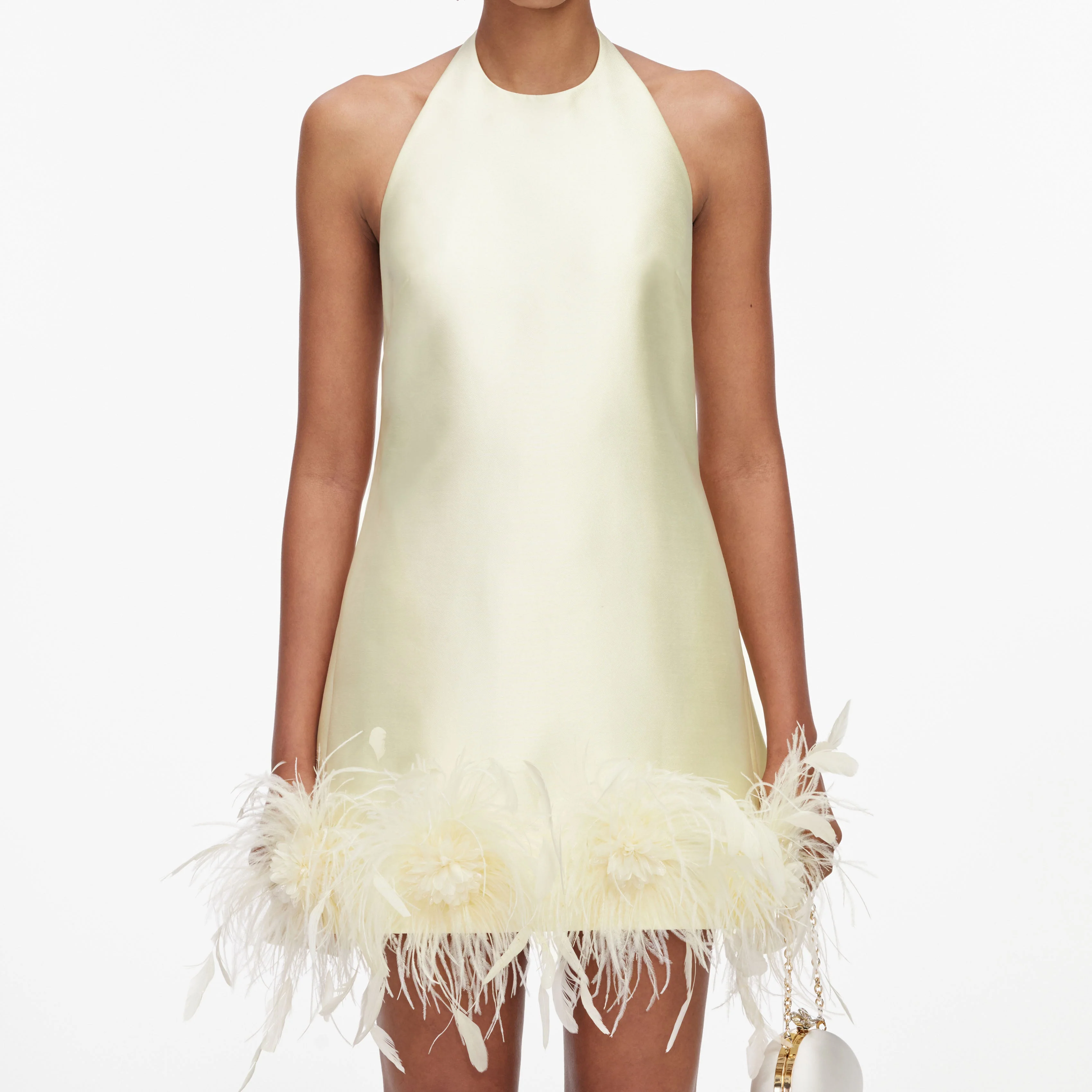 Yellow Taffeta Feather Trim Mini Dress - Image 4