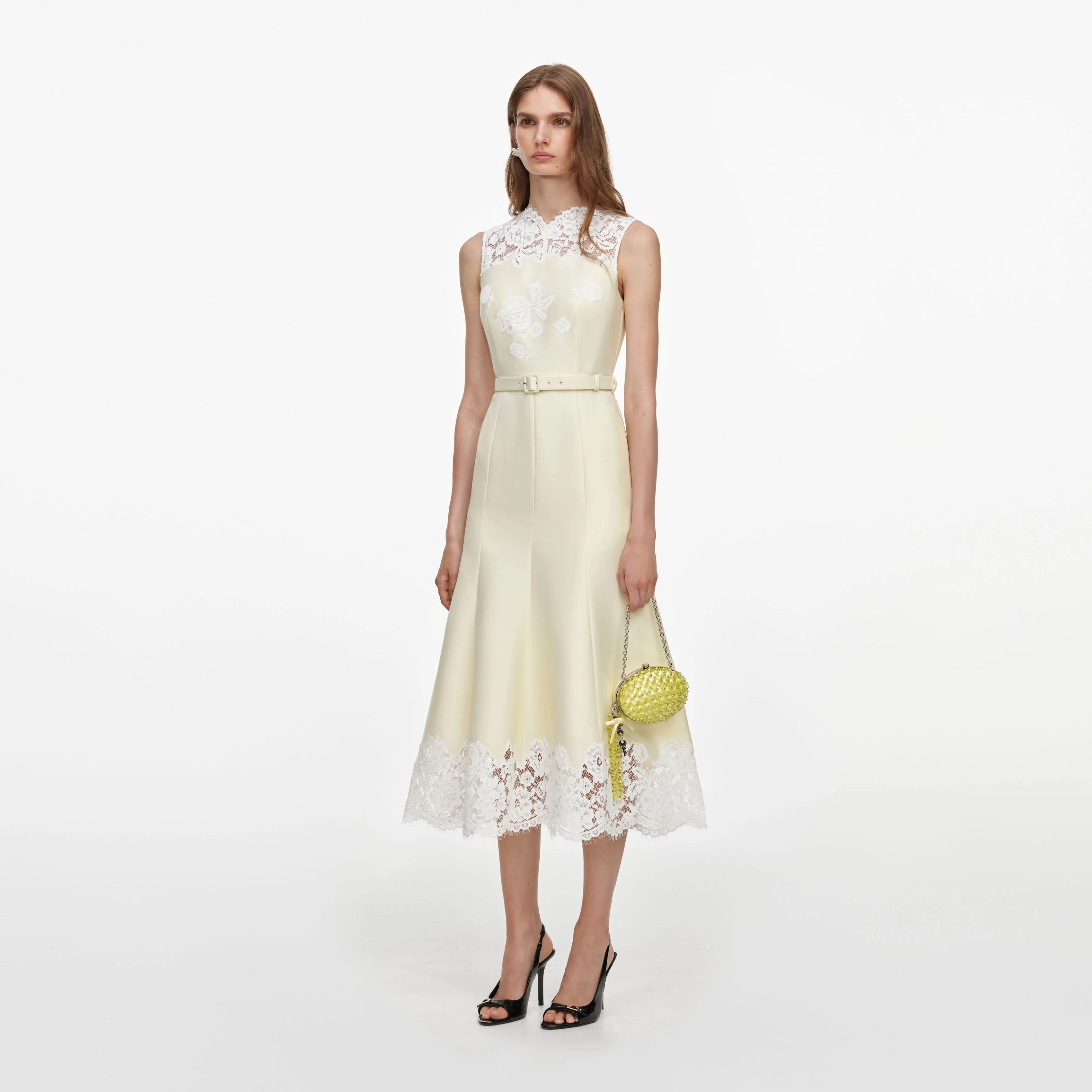 Yellow Taffeta Lace Midi Dress - Image 2