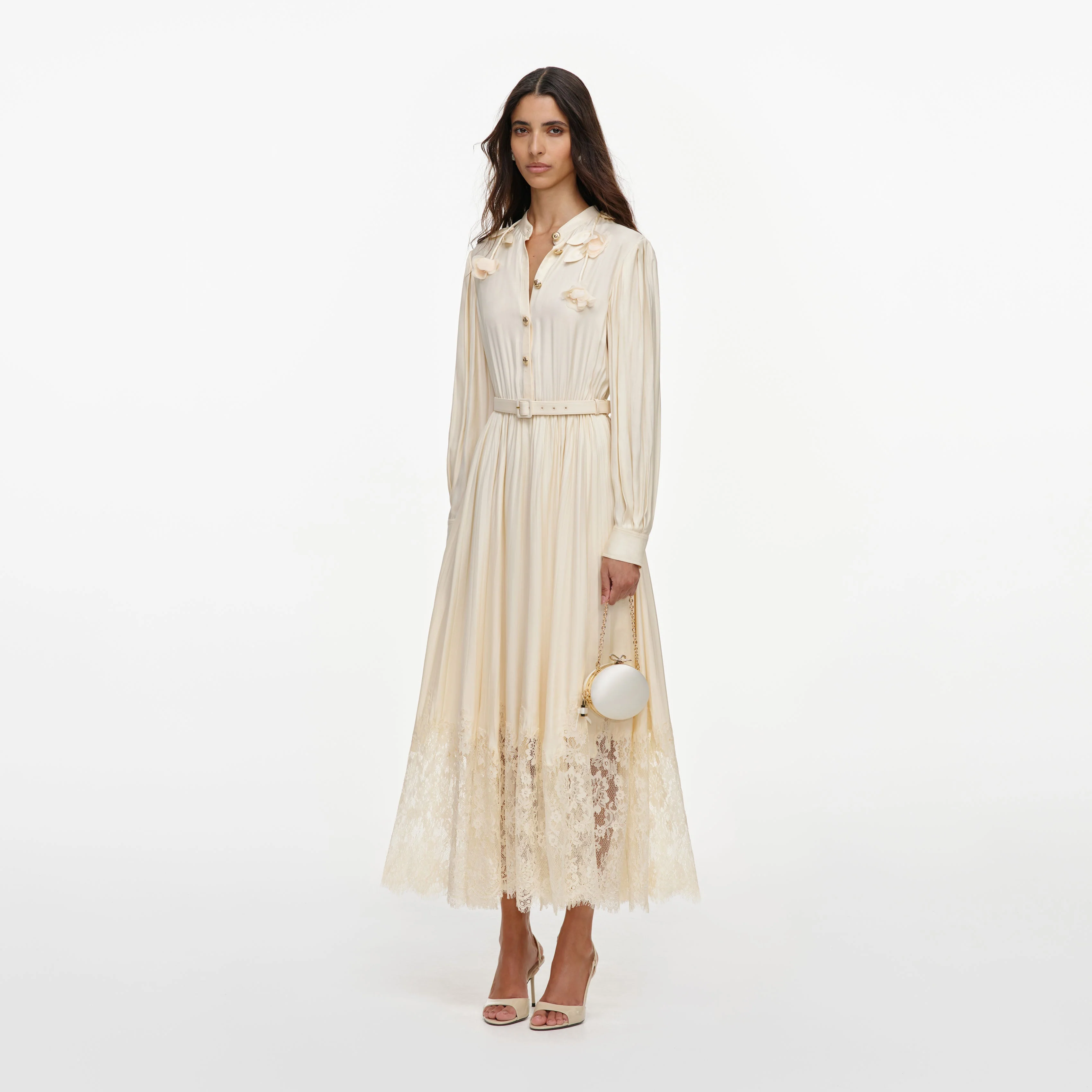 Yellow Viscose Lace Pleated Midi Dress - Image 2