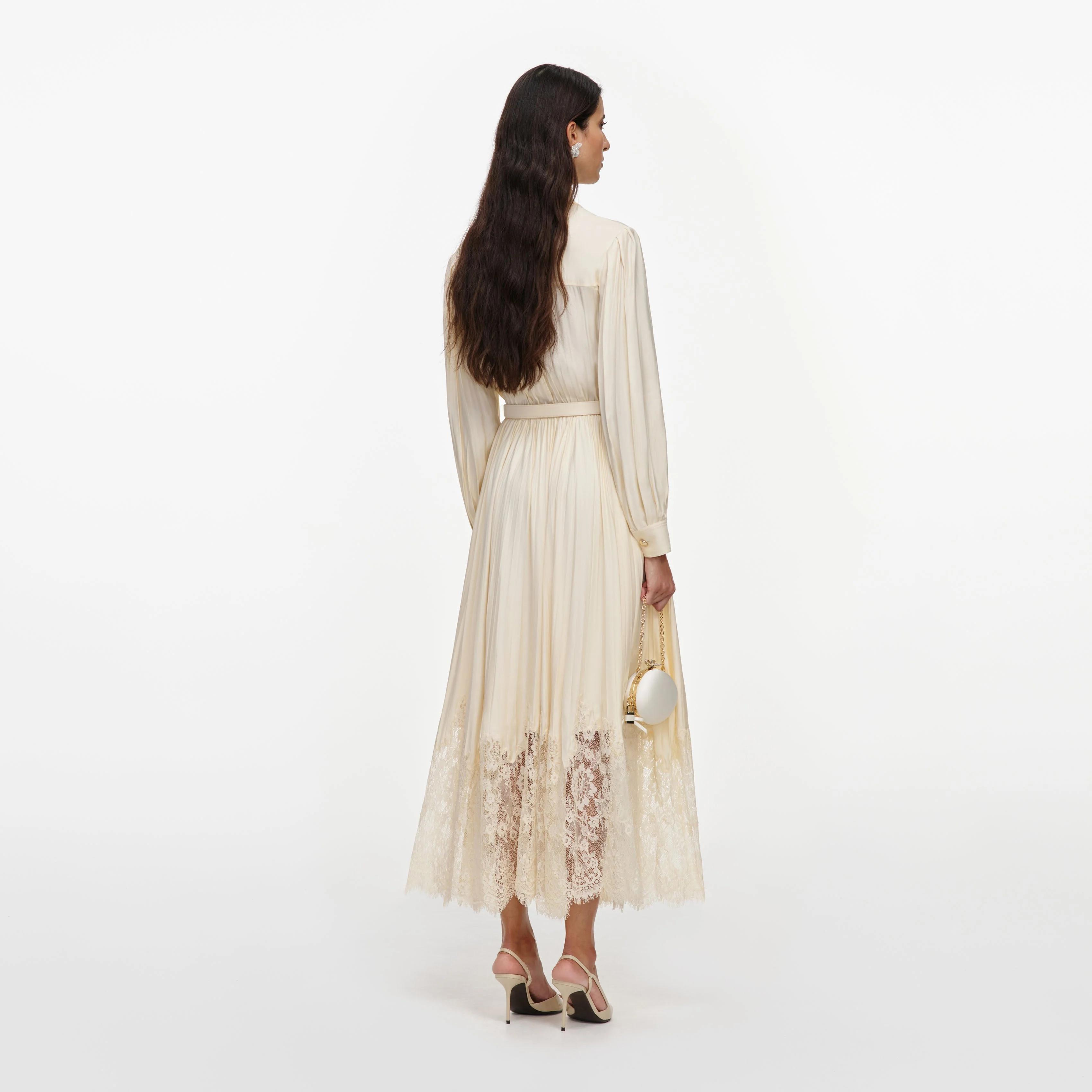 Yellow Viscose Lace Pleated Midi Dress - Image 3