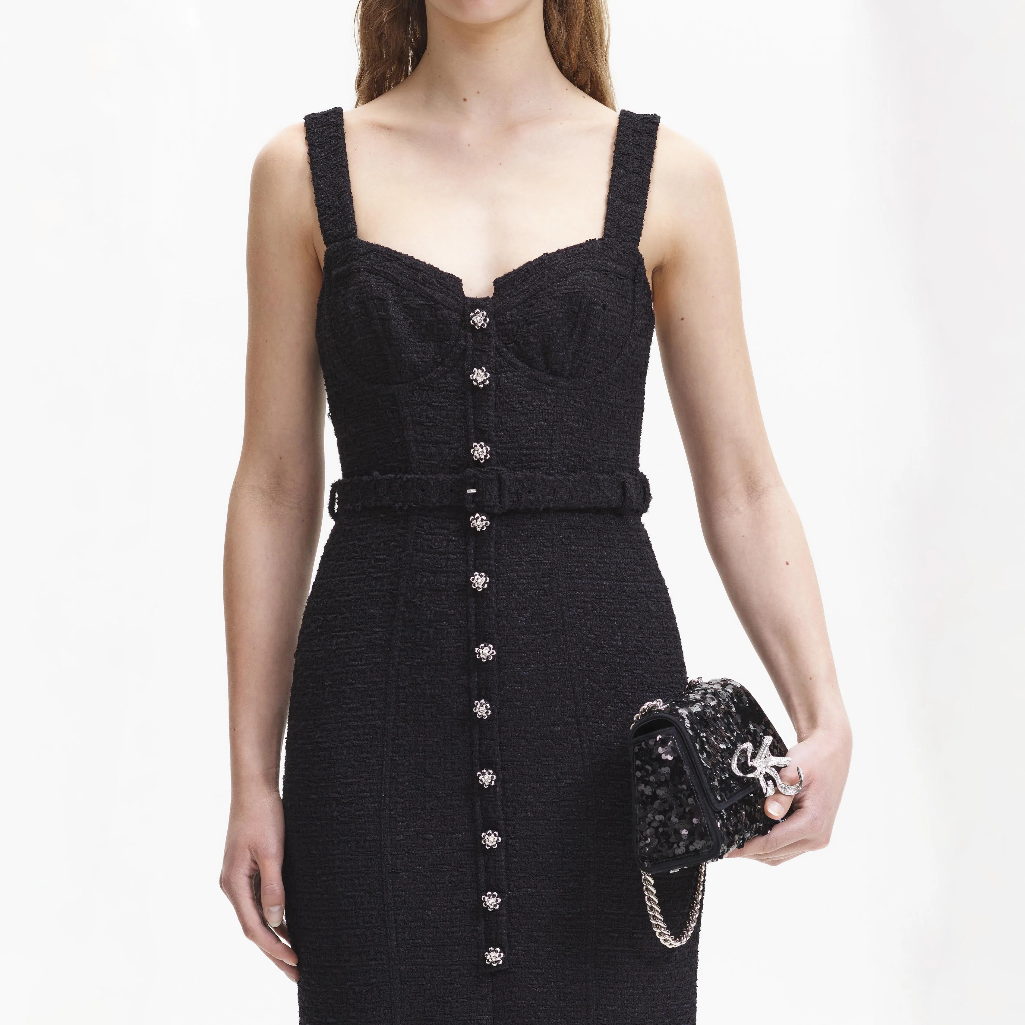 Black Boucle Sweetheart Midi Dress - Image 4