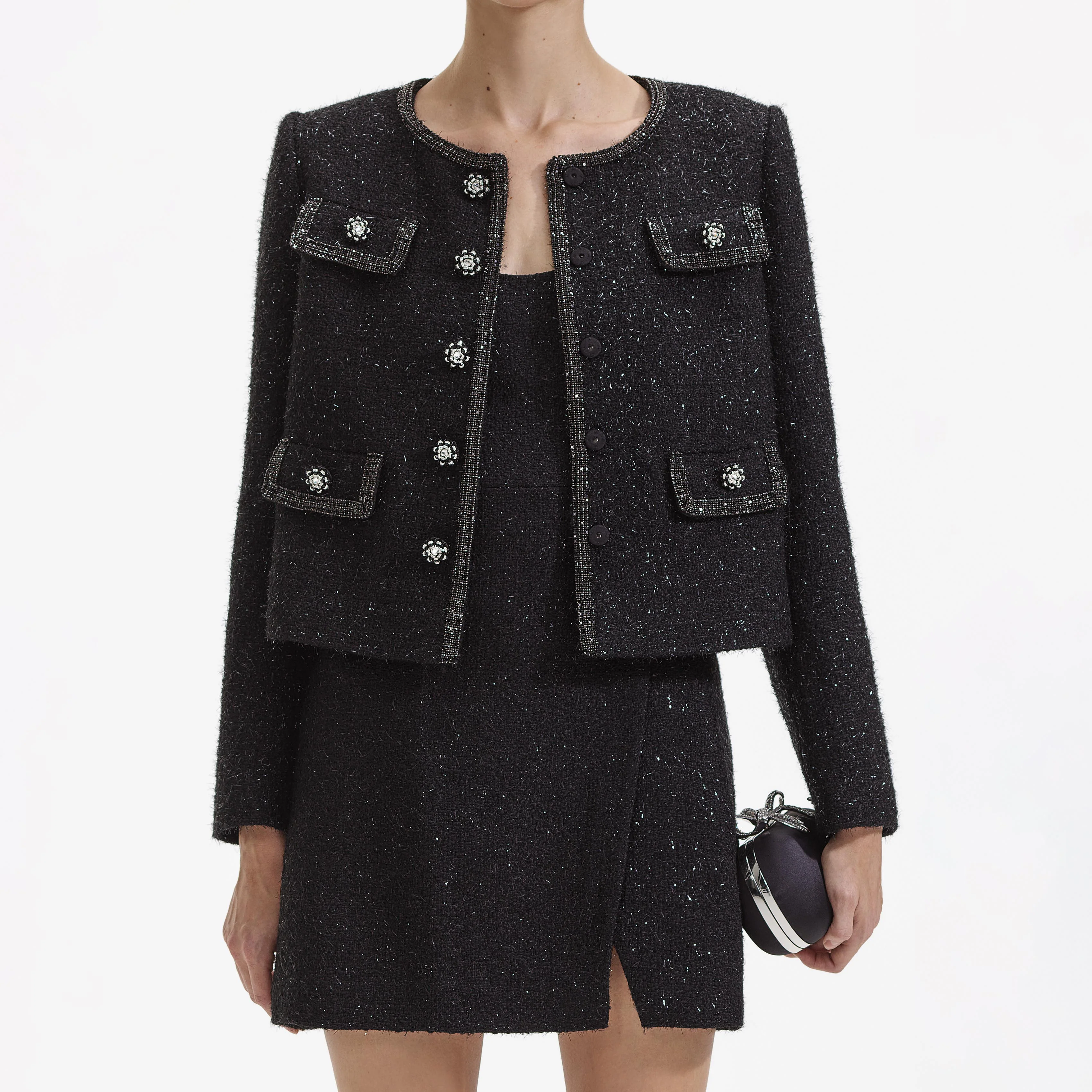 Black Boucle Trimmed Jacket - Image 5