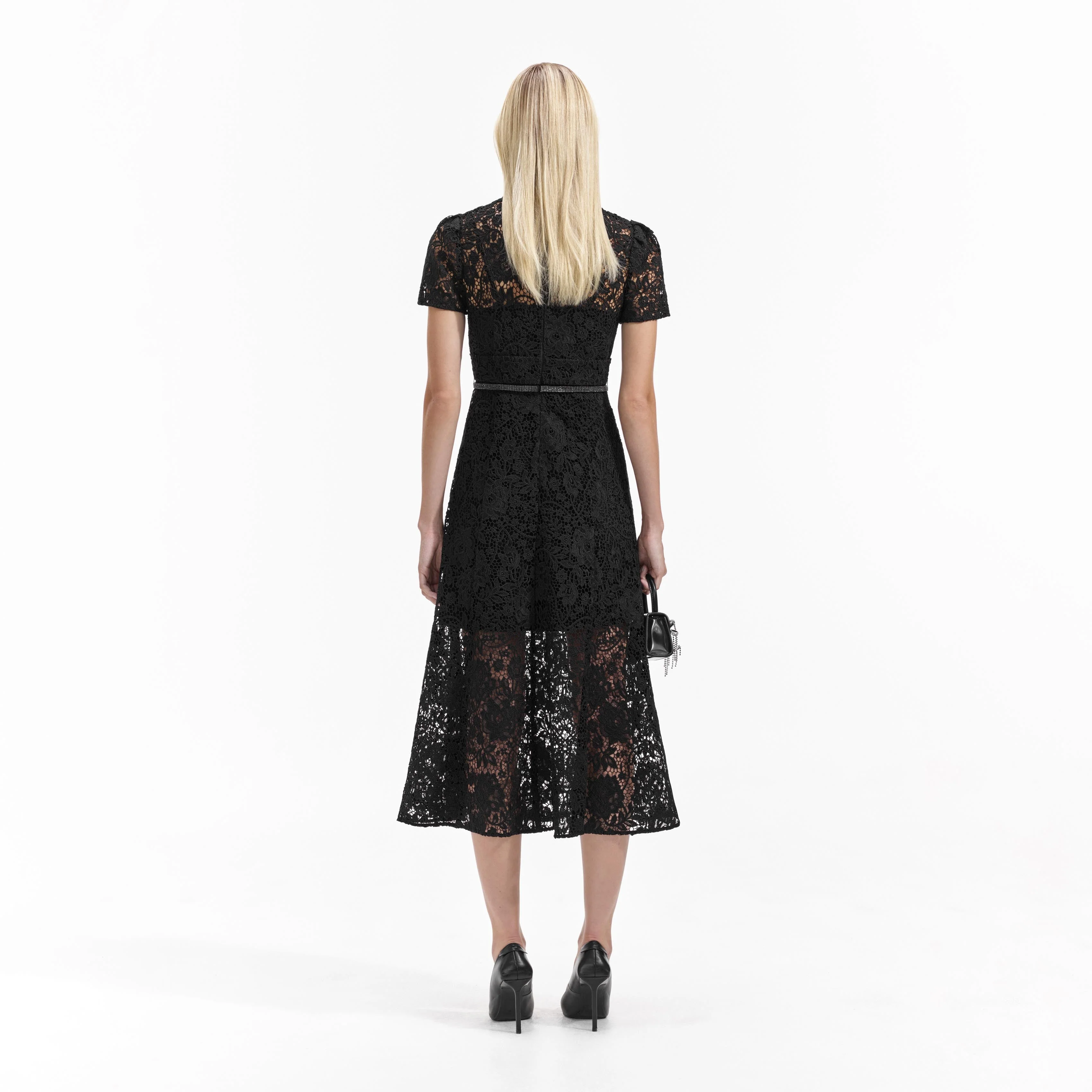 Black Cord Lace Bow Midi Dress - Image 3