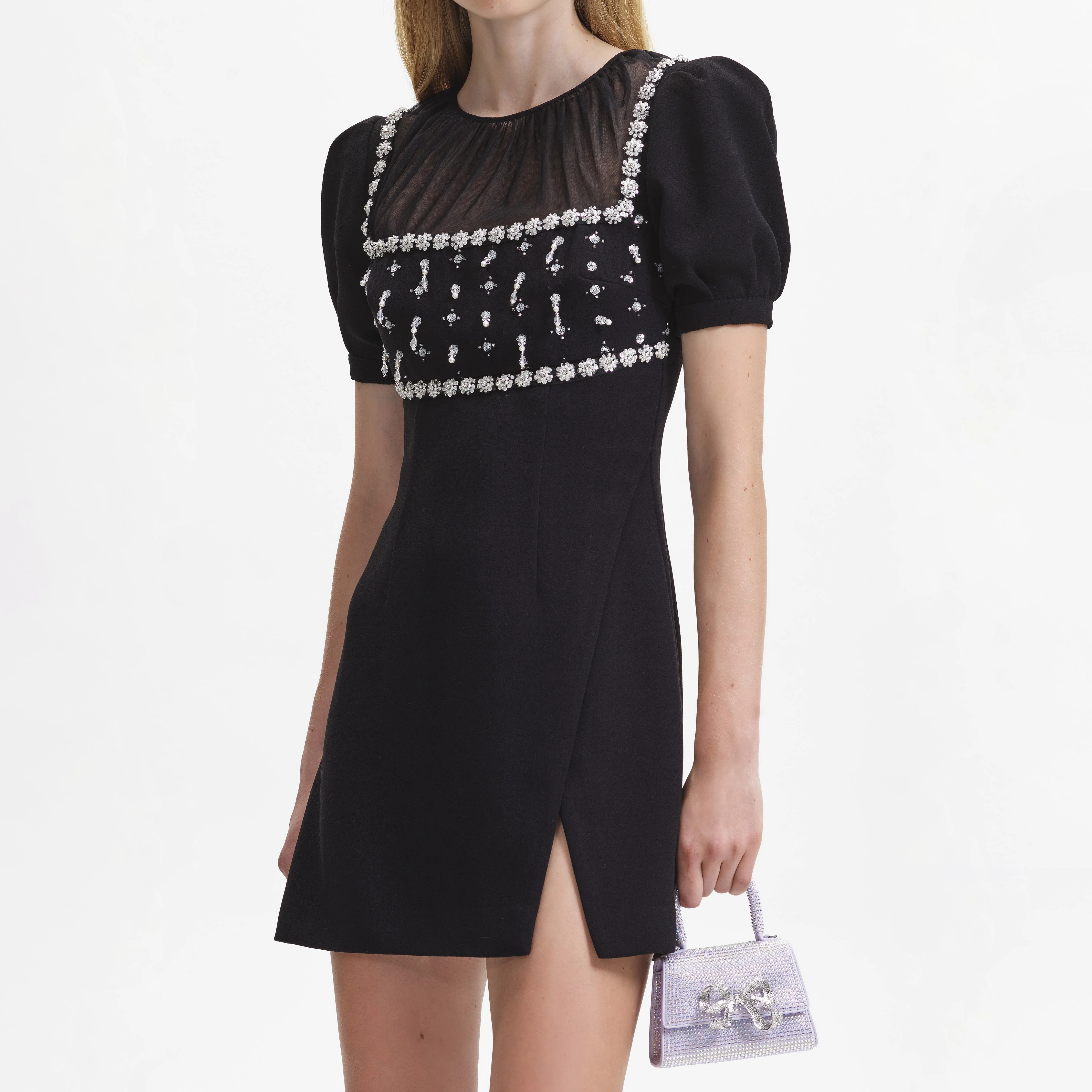 Black Crepe Embellished Mini Dress - Image 4