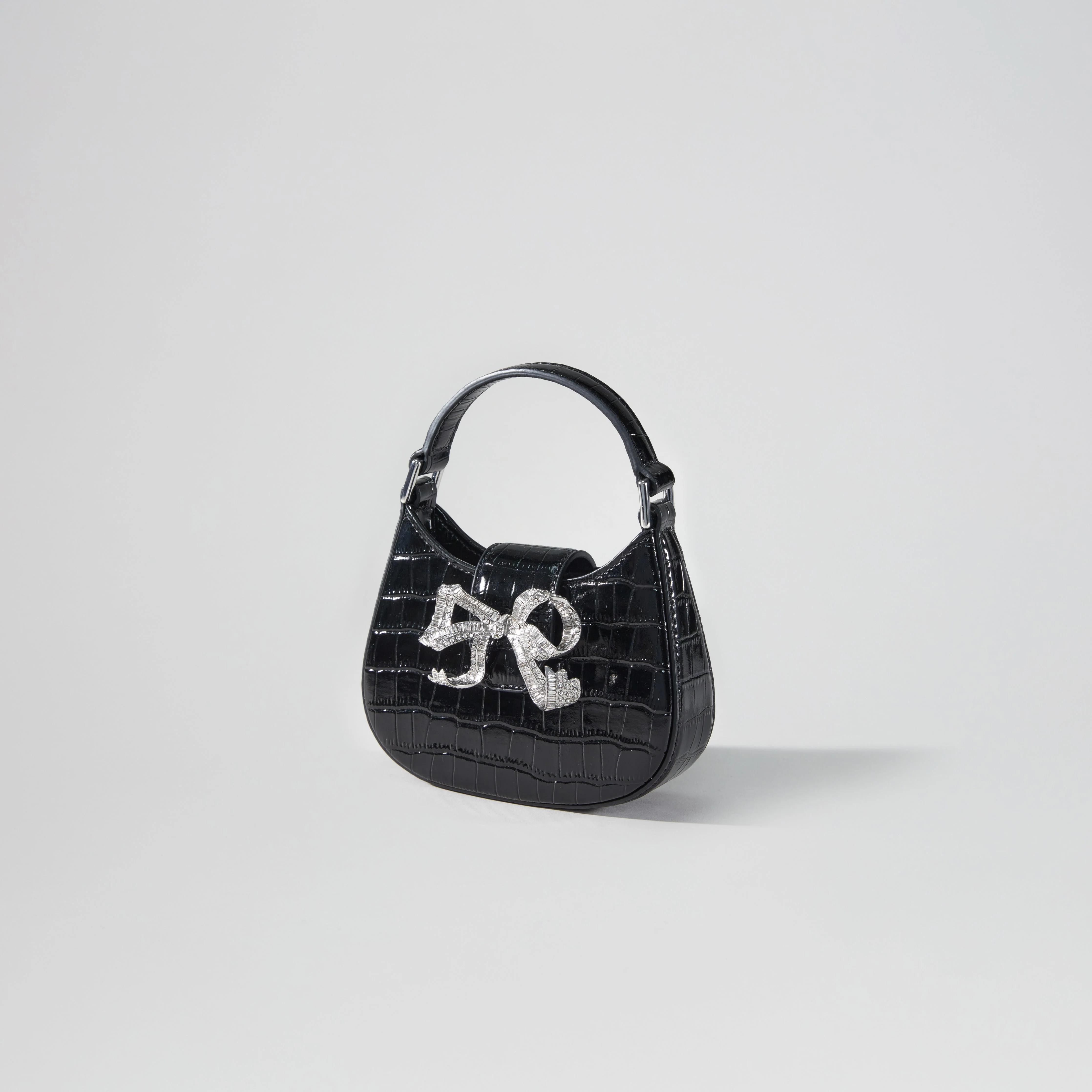 Black Croc Crescent Bow Micro Bag - Image 2
