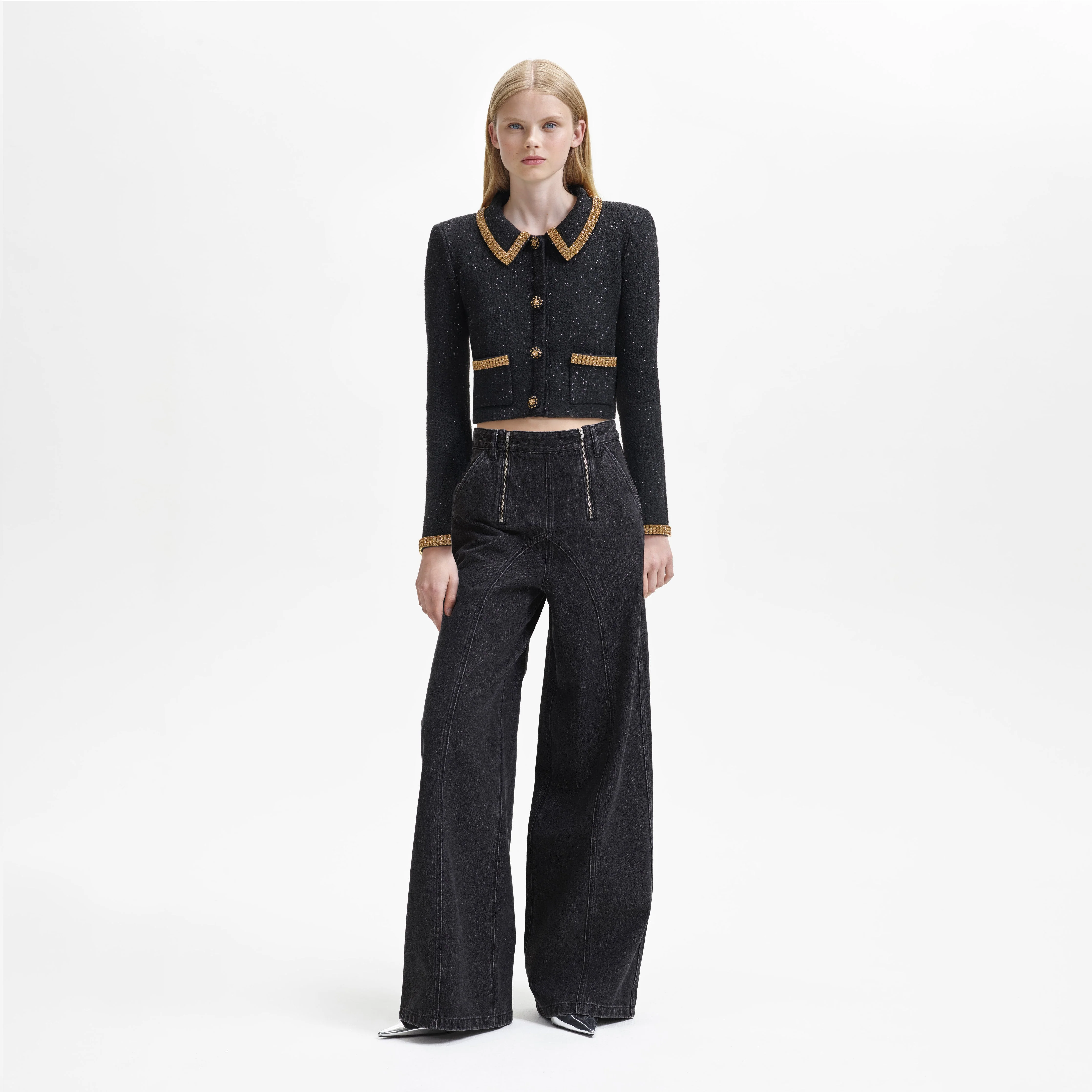 Black Knit Gold Diamante Cardigan