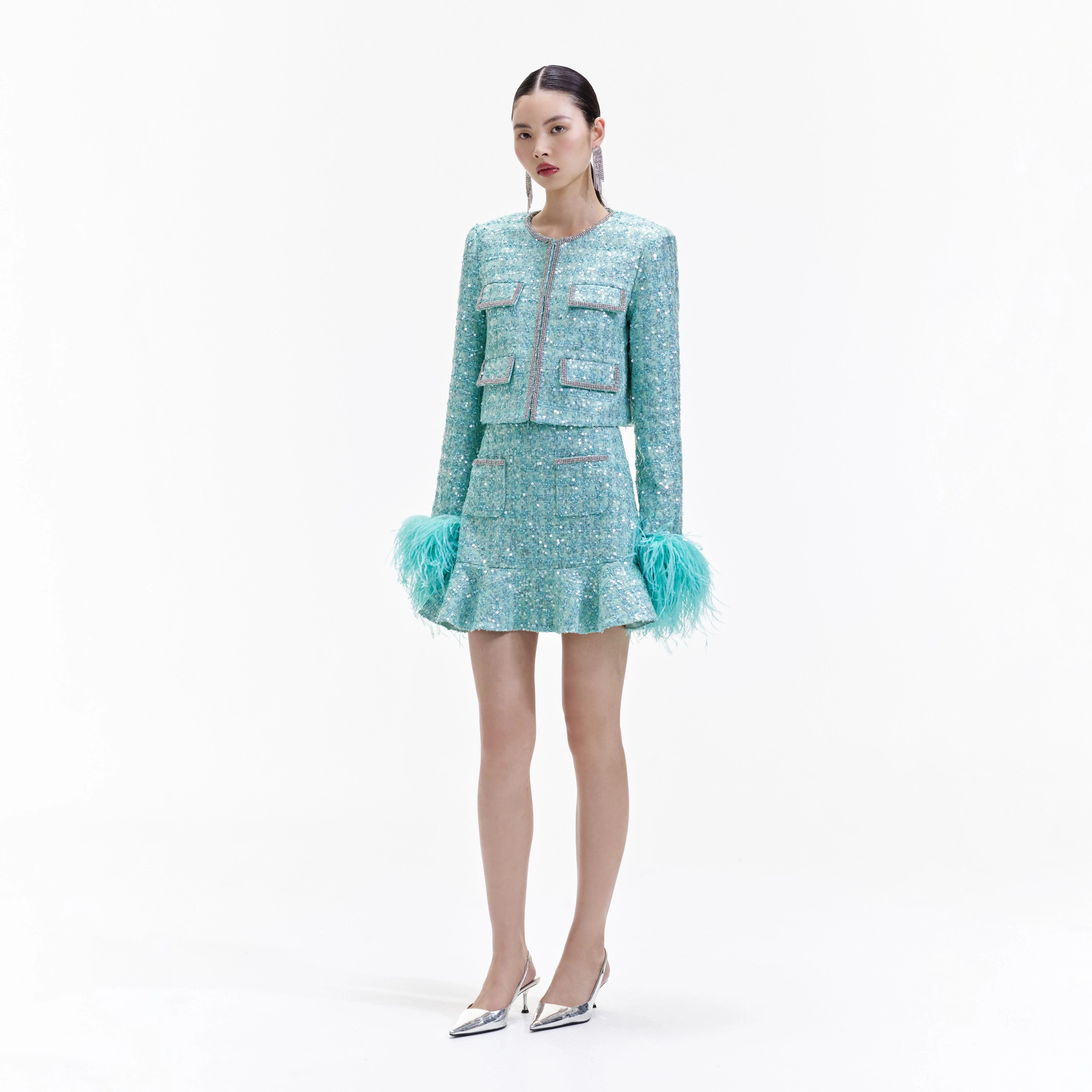 Blue Boucle Feather Jacket - Image 2
