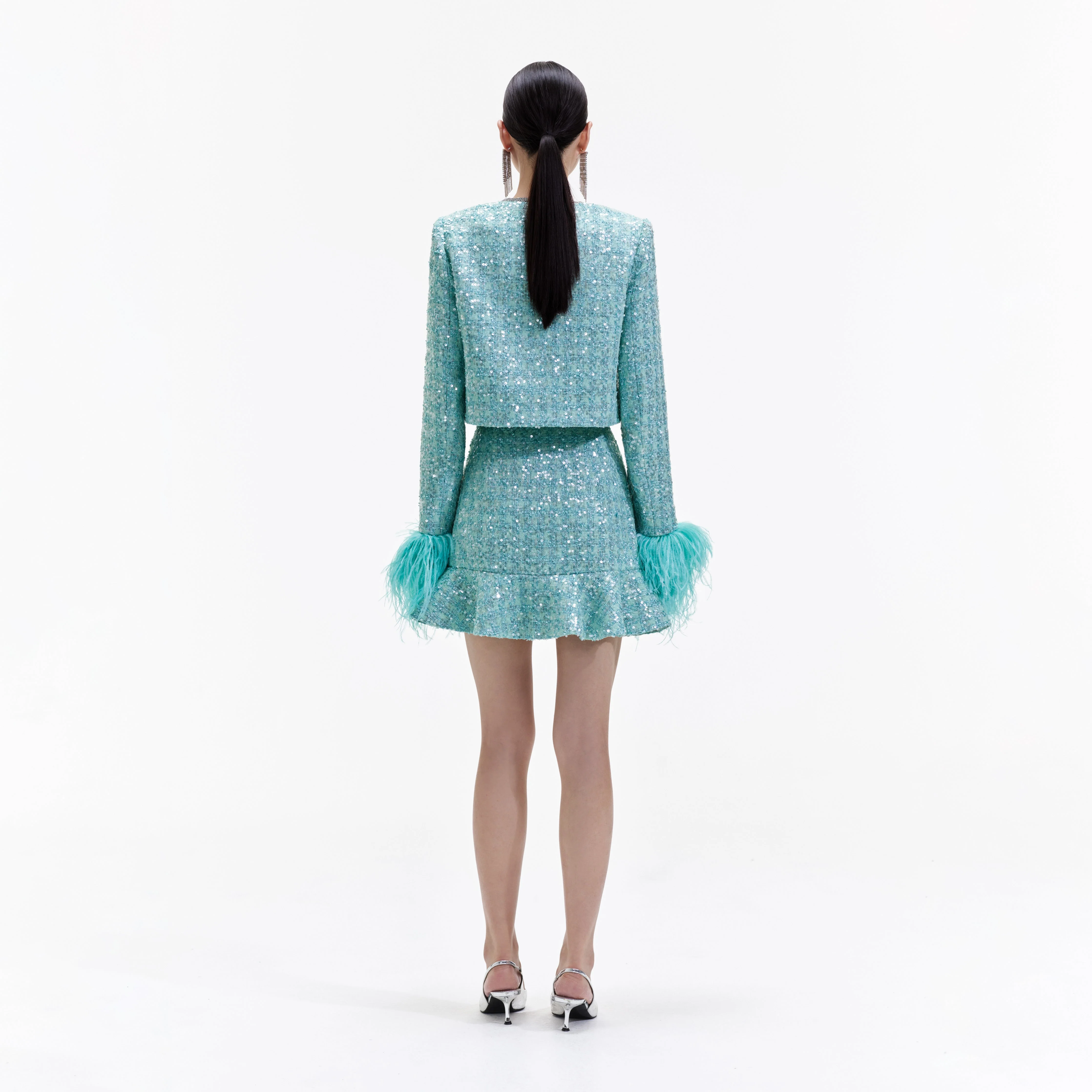 Blue Boucle Feather Jacket - Image 3
